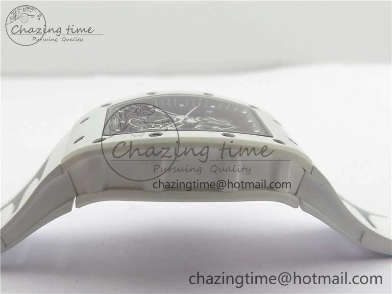 RM055 Ti White Ceramic ZF 1:1 Best Edition Skeleton Dial on White Rubber Strap NH05A