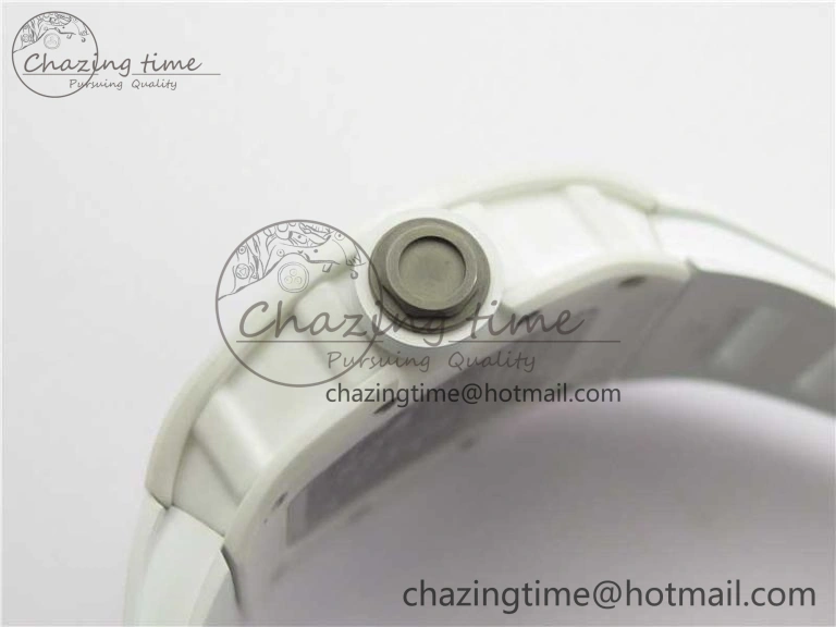 RM055 Ti White Ceramic ZF 1:1 Best Edition Skeleton Dial on White Rubber Strap NH05A