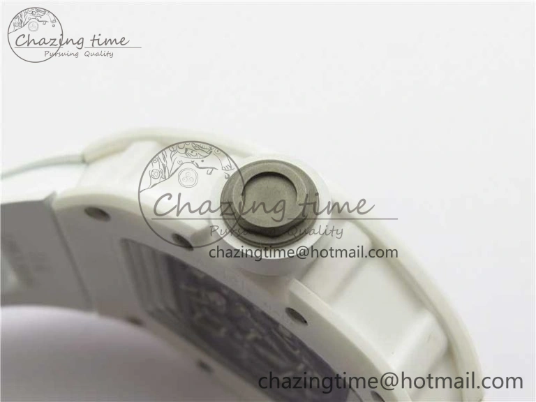 RM055 Ti White Ceramic ZF 1:1 Best Edition Skeleton Dial on White Rubber Strap NH05A