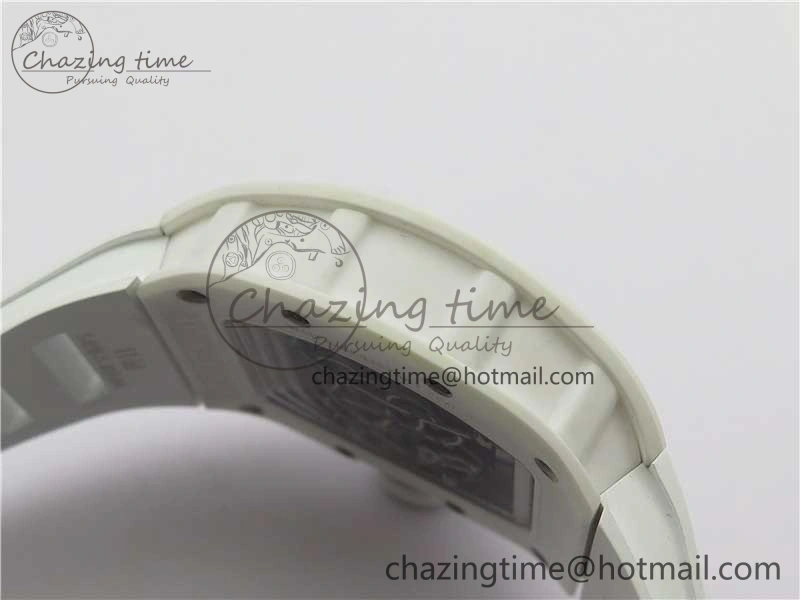RM055 Ti White Ceramic ZF 1:1 Best Edition Skeleton Dial on White Rubber Strap NH05A