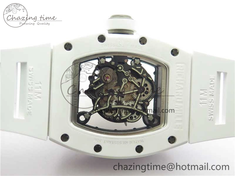 RM055 Ti White Ceramic ZF 1:1 Best Edition Skeleton Dial on White Rubber Strap NH05A