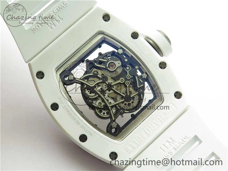 RM055 Ti White Ceramic ZF 1:1 Best Edition Skeleton Dial on White Rubber Strap NH05A