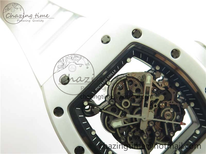 RM055 Ti White Ceramic ZF 1:1 Best Edition Skeleton Dial on White Rubber Strap NH05A