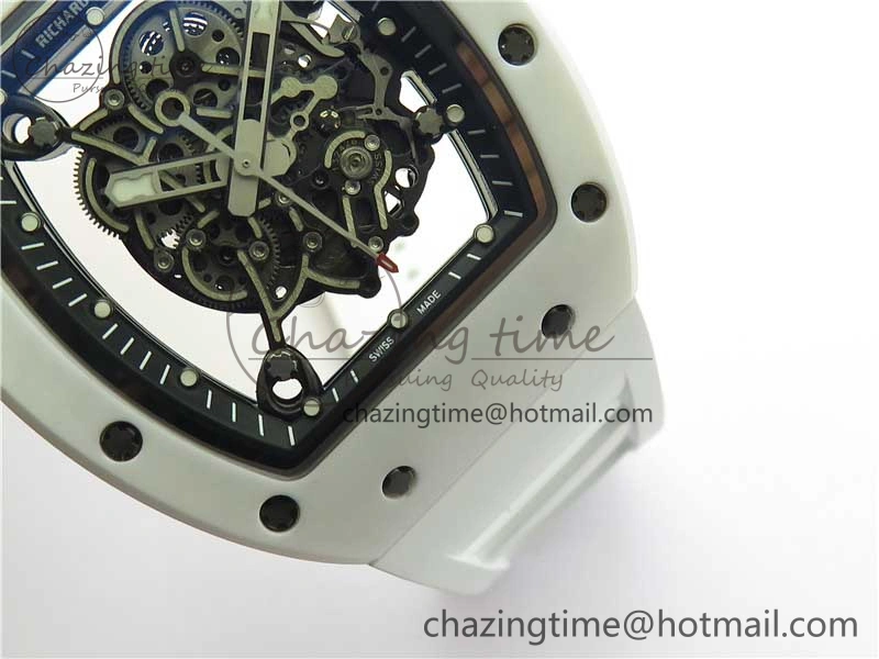 RM055 Ti White Ceramic ZF 1:1 Best Edition Skeleton Dial on White Rubber Strap NH05A