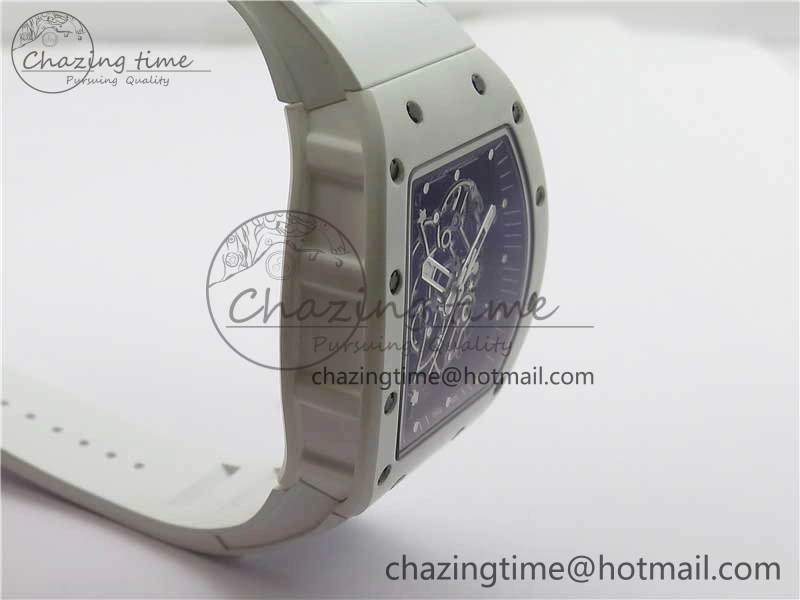 RM055 Ti White Ceramic ZF 1:1 Best Edition Skeleton Dial on White Rubber Strap NH05A
