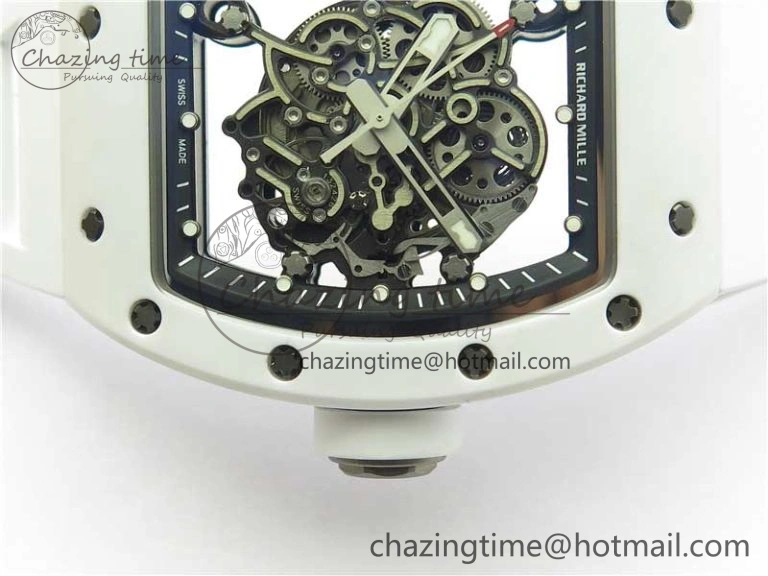 RM055 Ti White Ceramic ZF 1:1 Best Edition Skeleton Dial on White Rubber Strap NH05A