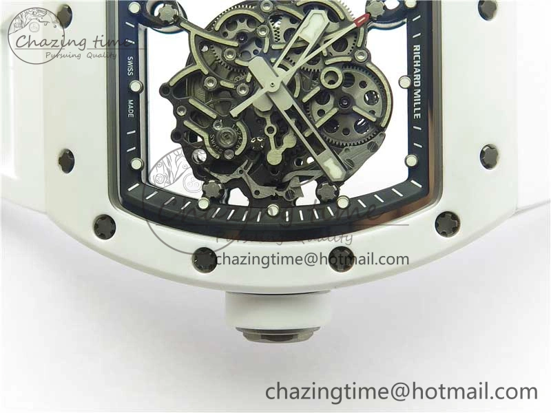 RM055 Ti White Ceramic ZF 1:1 Best Edition Skeleton Dial on White Rubber Strap NH05A