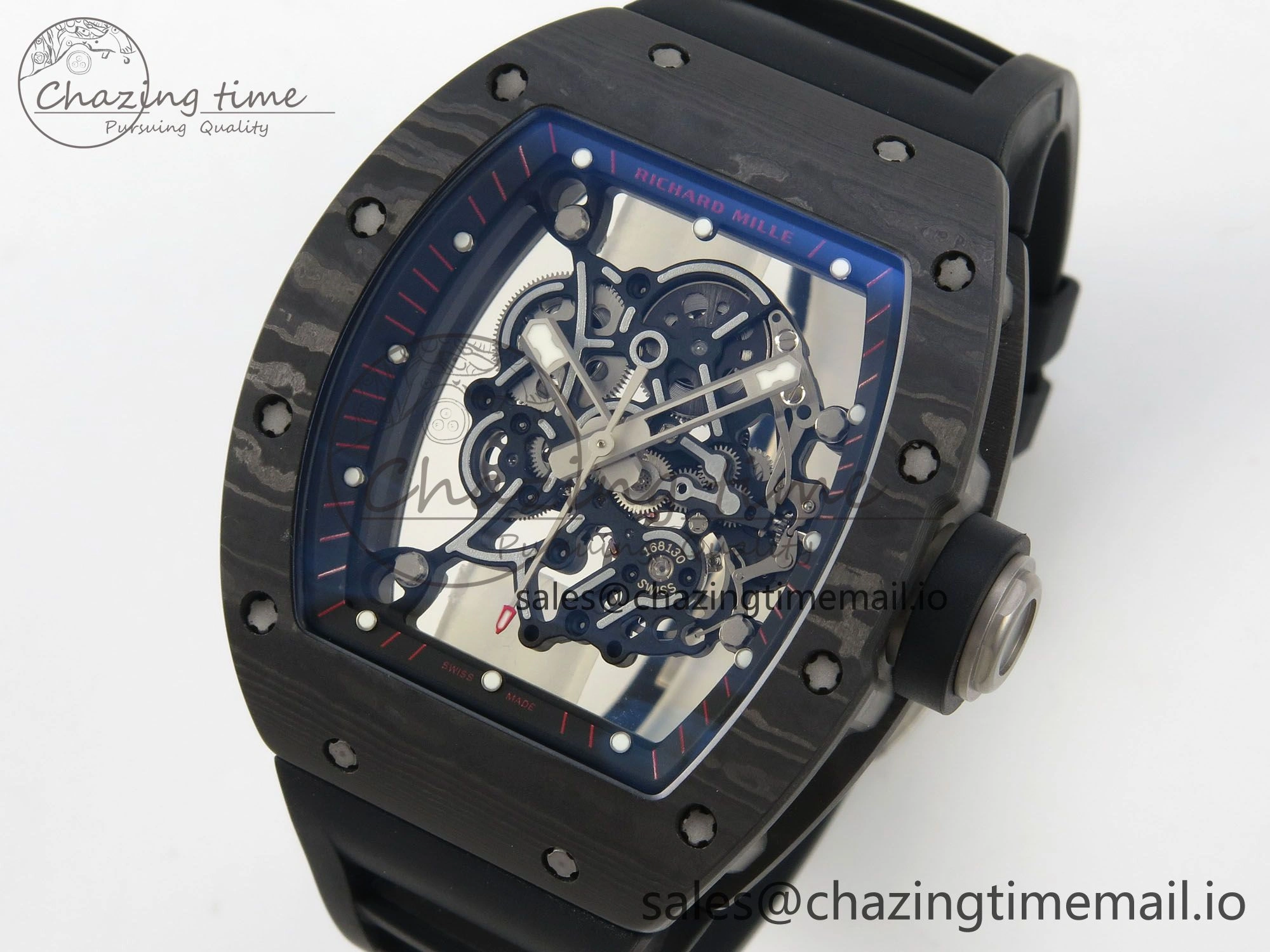 RM055 Ti NTPT KVF 1:1 Best Edition Black Red Inner Bezel Black Crown on Black Rubber Strap RMUL2 Super Clone