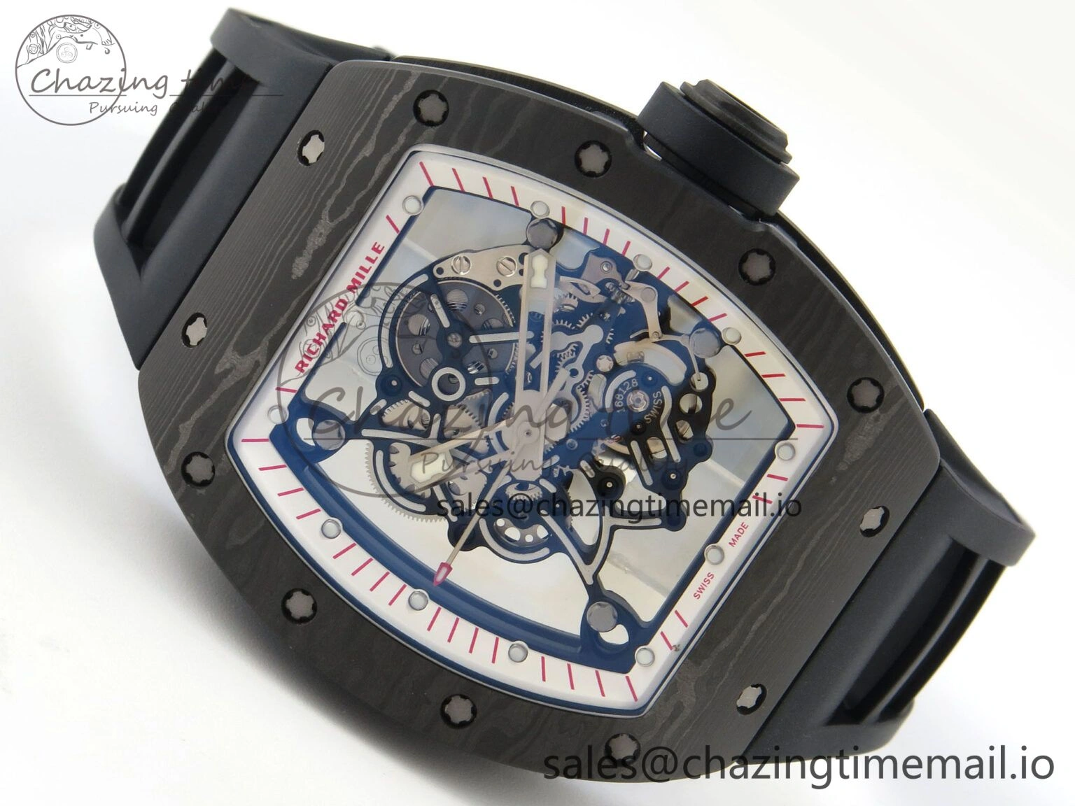 RM055 Ti NTPT KVF 1:1 Best Edition White Red Inner Bezel Black Crown on Black Rubber Strap RMUL2 Super Clone