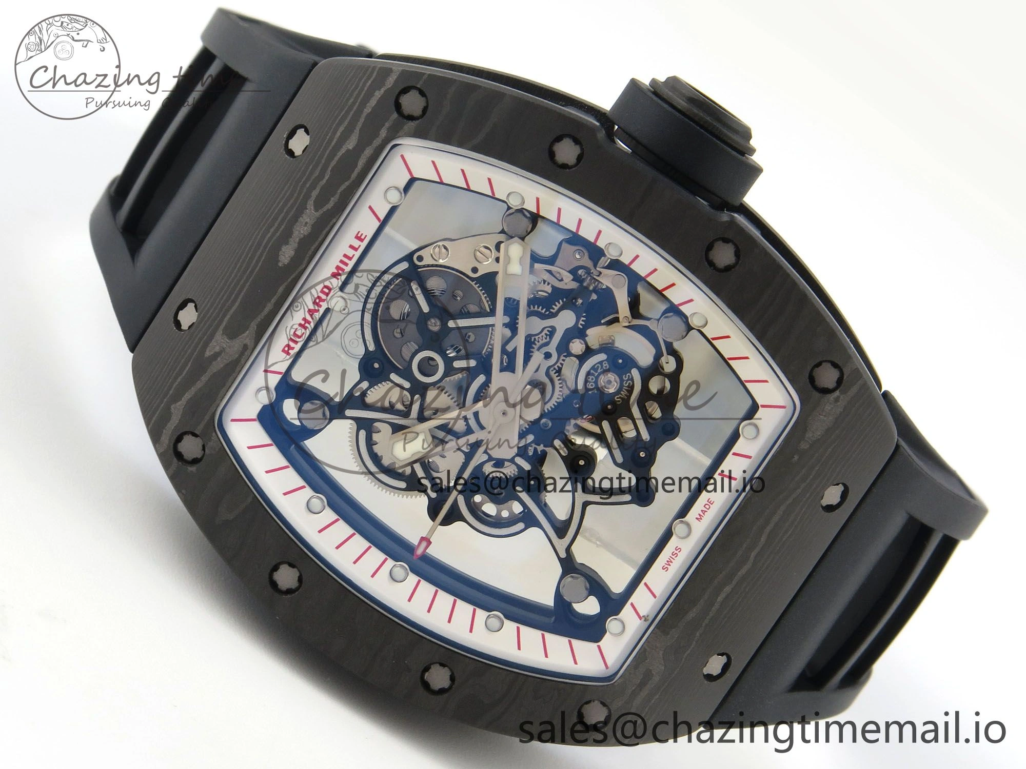 RM055 Ti NTPT KVF 1:1 Best Edition White Red Inner Bezel Black Crown on Black Rubber Strap RMUL2 Super Clone