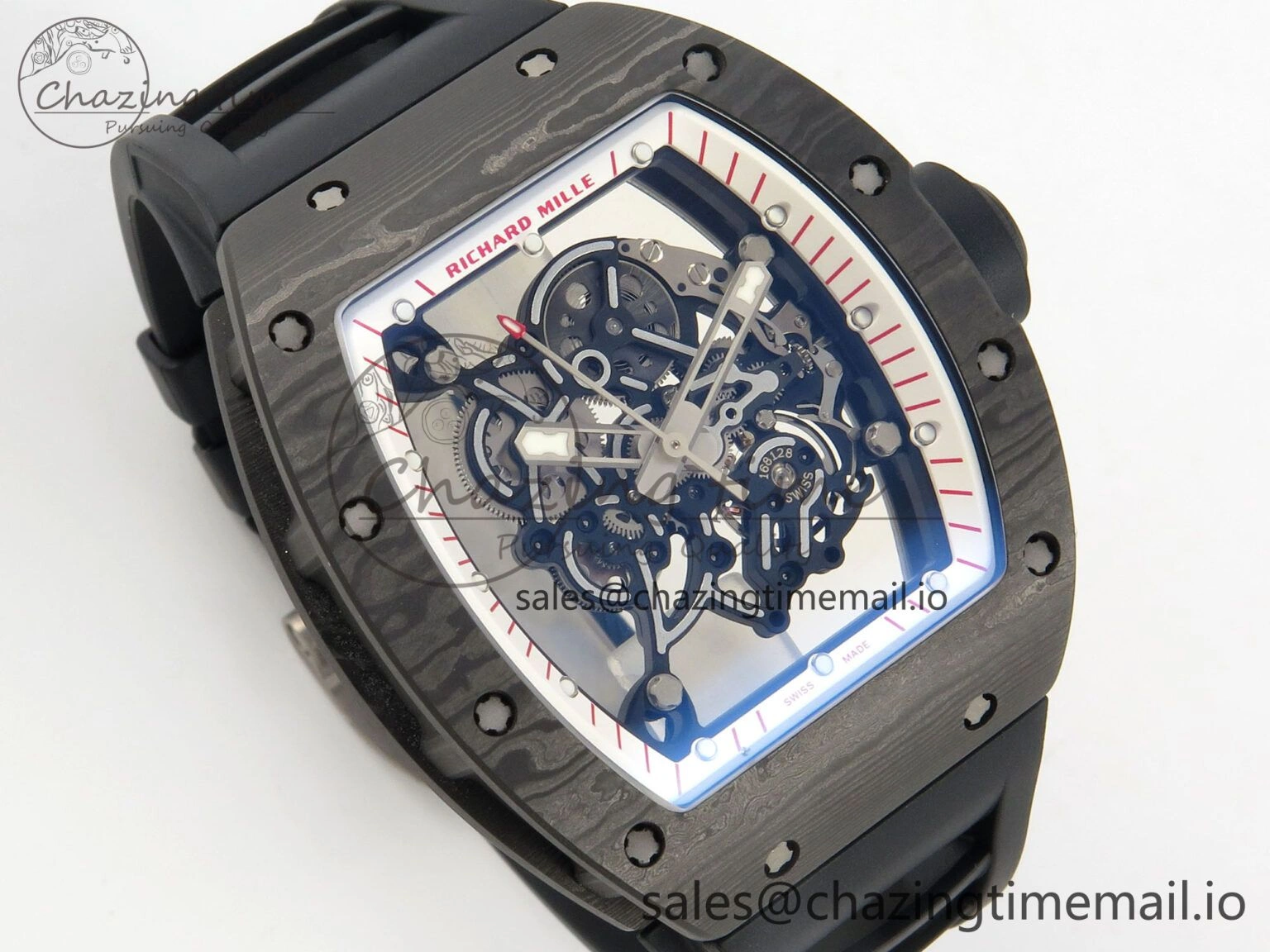 RM055 Ti NTPT KVF 1:1 Best Edition White Red Inner Bezel Black Crown on Black Rubber Strap RMUL2 Super Clone