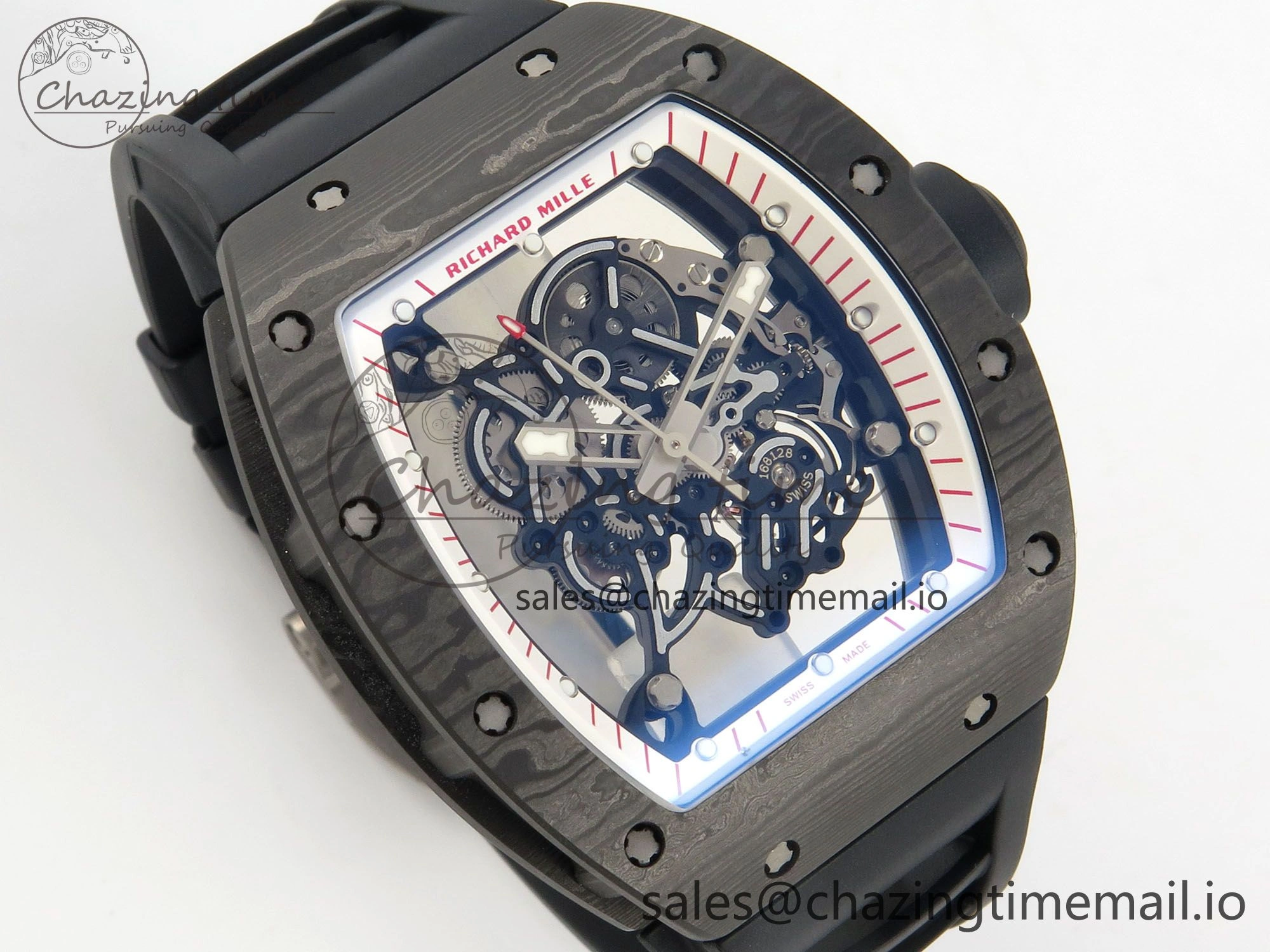 RM055 Ti NTPT KVF 1:1 Best Edition White Red Inner Bezel Black Crown on Black Rubber Strap RMUL2 Super Clone