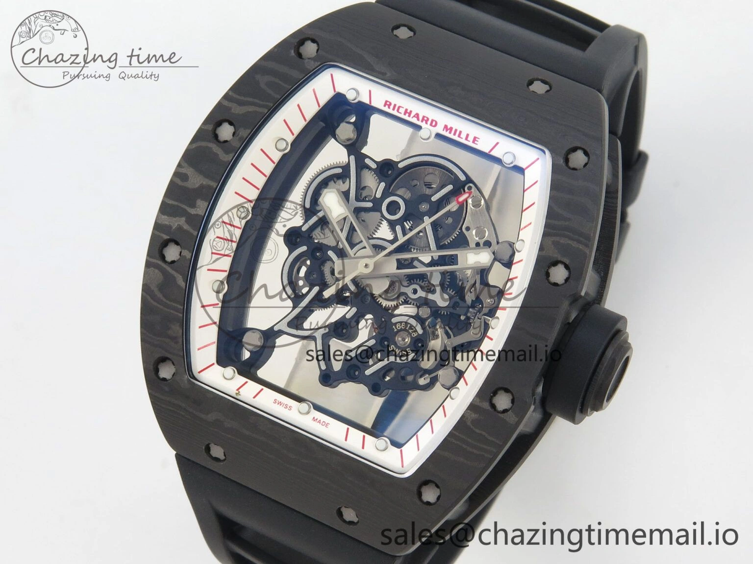 RM055 Ti NTPT KVF 1:1 Best Edition White Red Inner Bezel Black Crown on Black Rubber Strap RMUL2 Super Clone