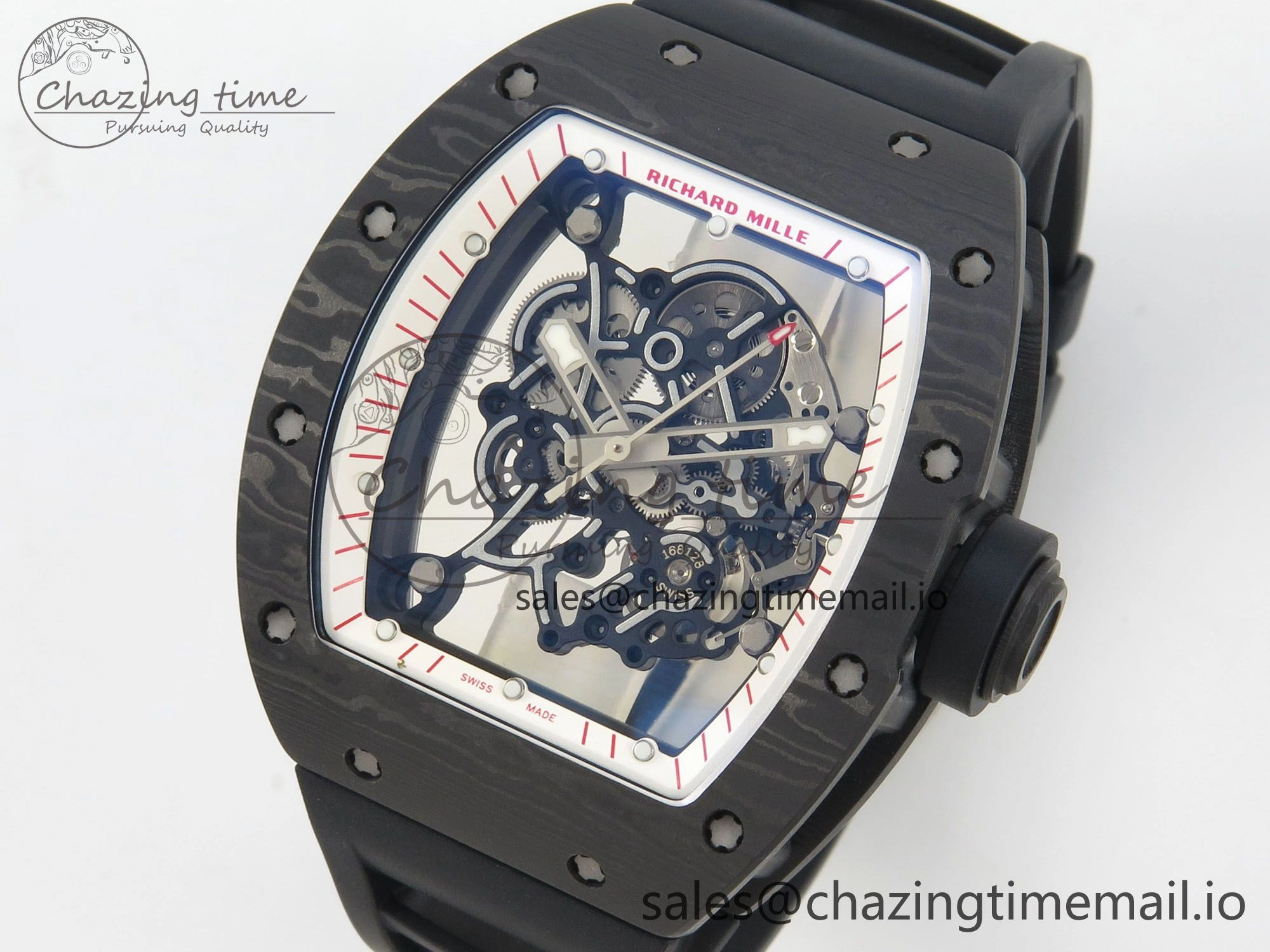 RM055 Ti NTPT KVF 1:1 Best Edition White Red Inner Bezel Black Crown on Black Rubber Strap RMUL2 Super Clone