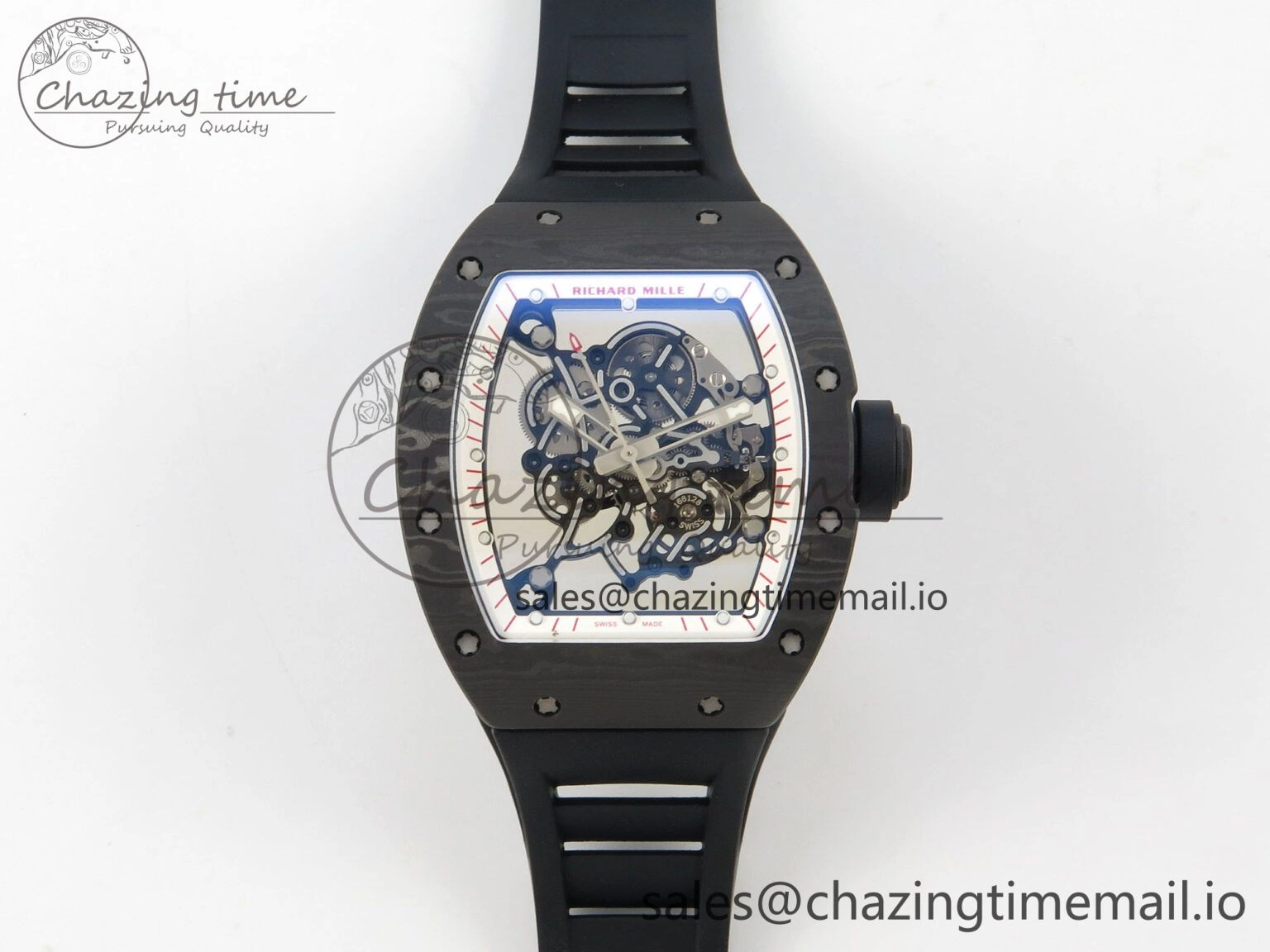 RM055 Ti NTPT KVF 1:1 Best Edition White Red Inner Bezel Black Crown on Black Rubber Strap RMUL2 Super Clone