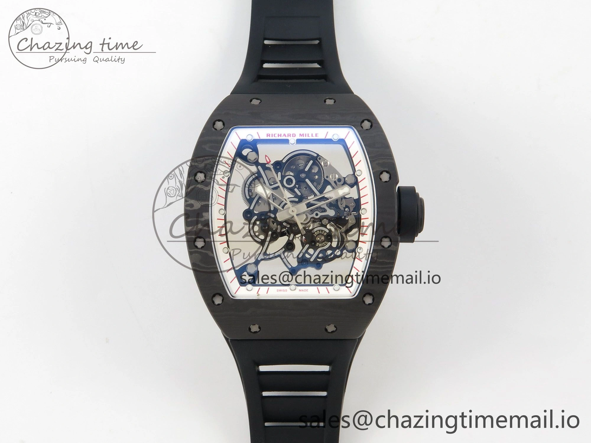 RM055 Ti NTPT KVF 1:1 Best Edition White Red Inner Bezel Black Crown on Black Rubber Strap RMUL2 Super Clone