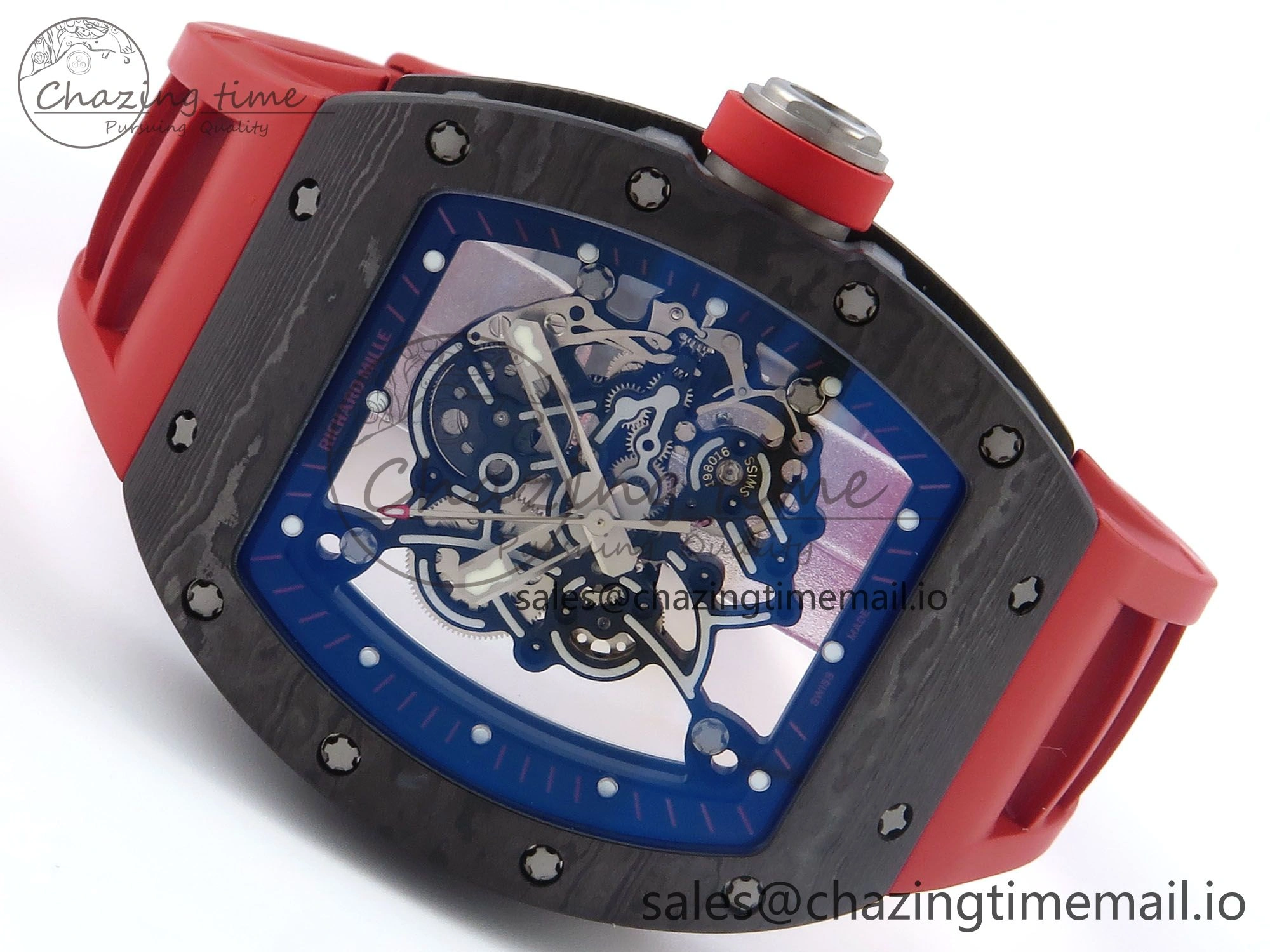 RM055 Ti NTPT UOKF 1:1 Best Edition Black Inner Bezel Red Crown on Red Rubber Strap RMUL2 Super Clone