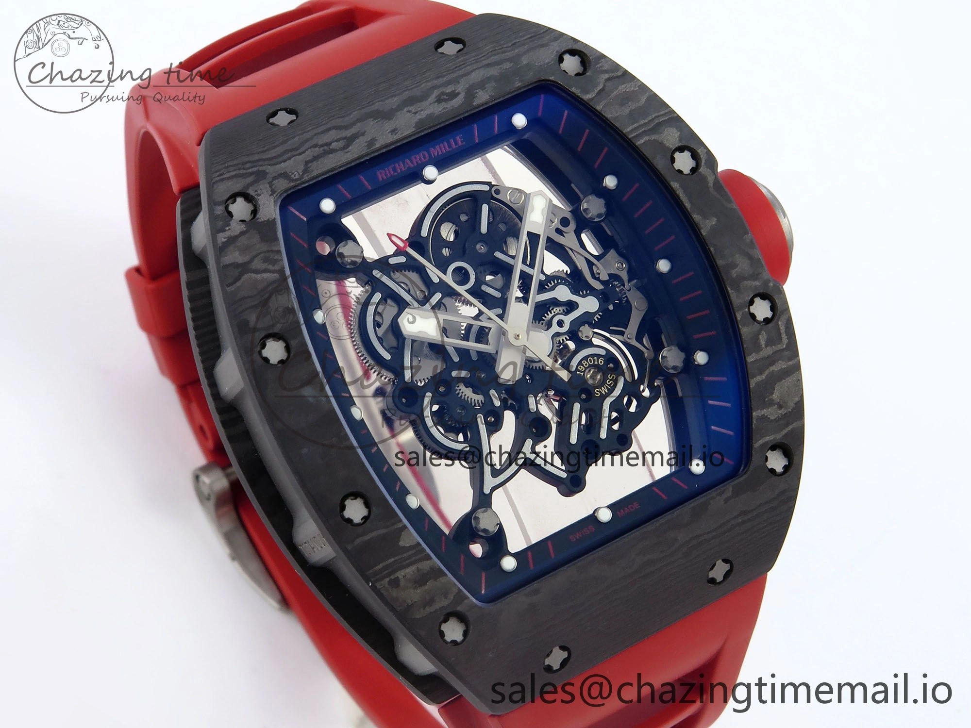 RM055 Ti NTPT UOKF 1:1 Best Edition Black Inner Bezel Red Crown on Red Rubber Strap RMUL2 Super Clone