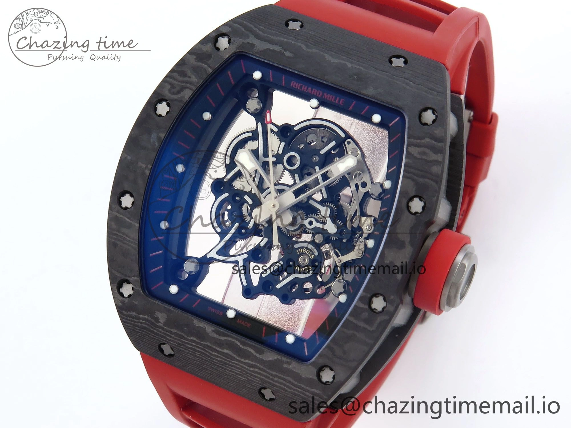 RM055 Ti NTPT UOKF 1:1 Best Edition Black Inner Bezel Red Crown on Red Rubber Strap RMUL2 Super Clone