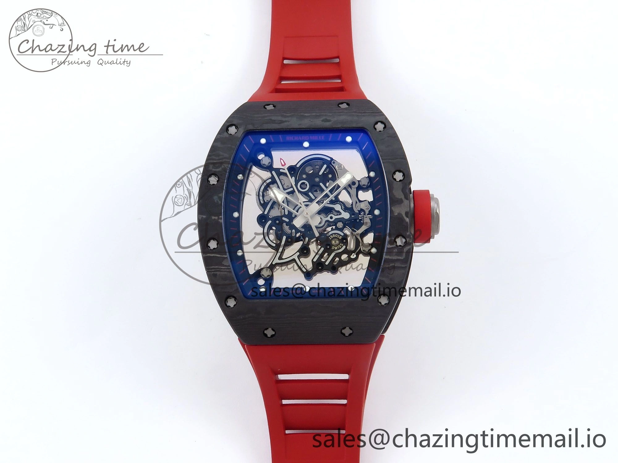 RM055 Ti NTPT UOKF 1:1 Best Edition Black Inner Bezel Red Crown on Red Rubber Strap RMUL2 Super Clone