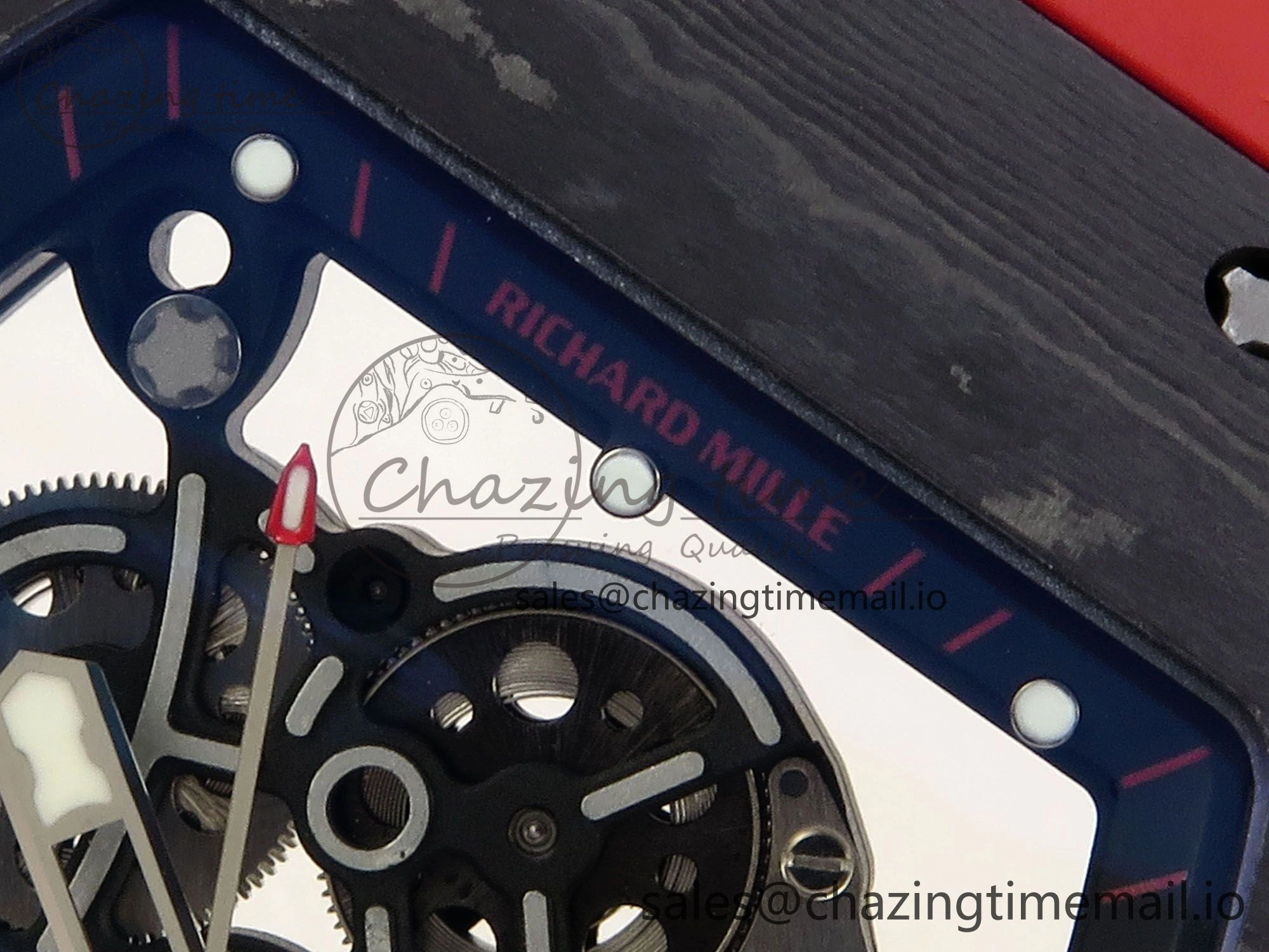 RM055 Ti NTPT UOKF 1:1 Best Edition Black Inner Bezel Red Crown on Red Rubber Strap RMUL2 Super Clone