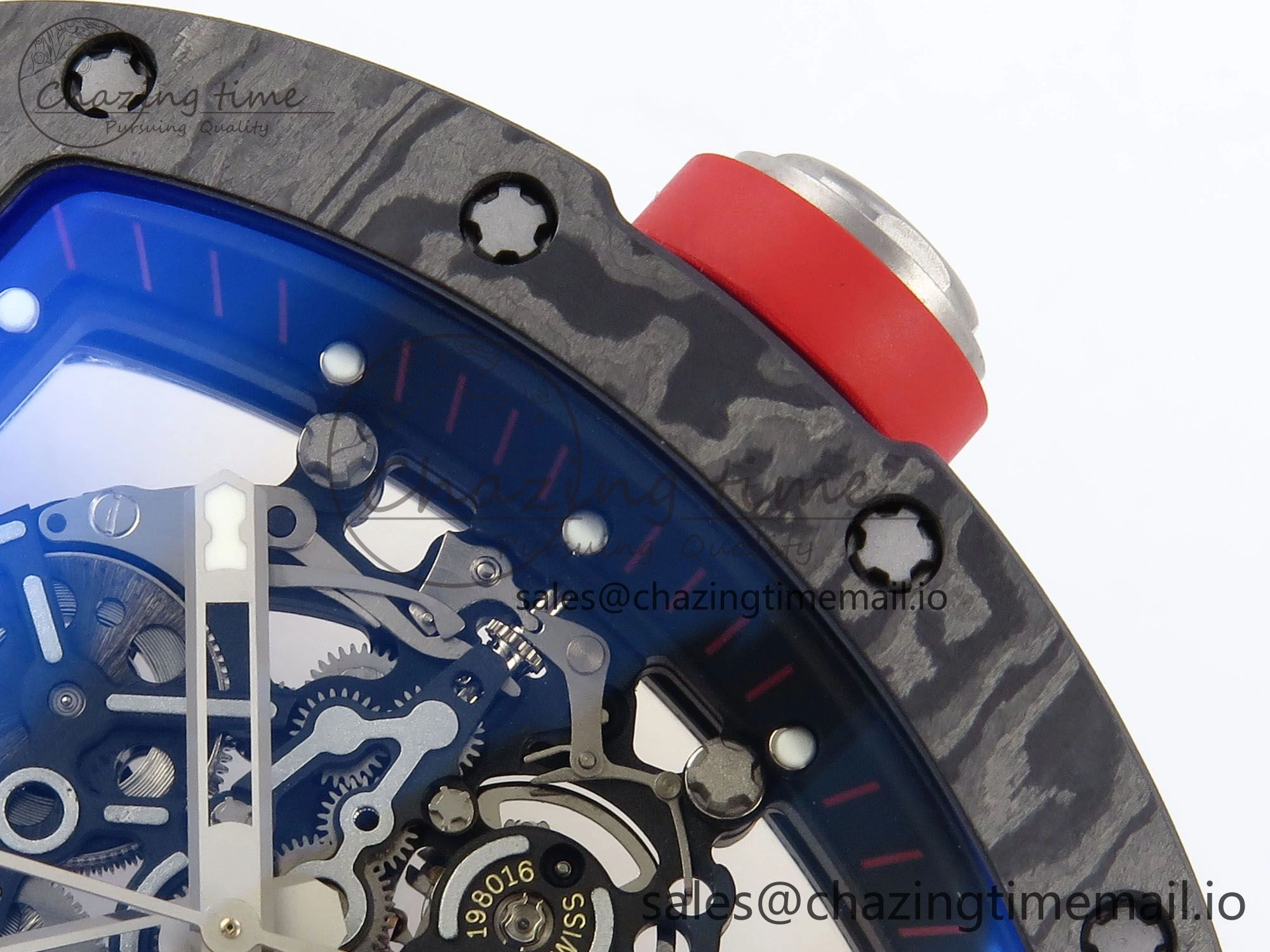 RM055 Ti NTPT UOKF 1:1 Best Edition Black Inner Bezel Red Crown on Red Rubber Strap RMUL2 Super Clone