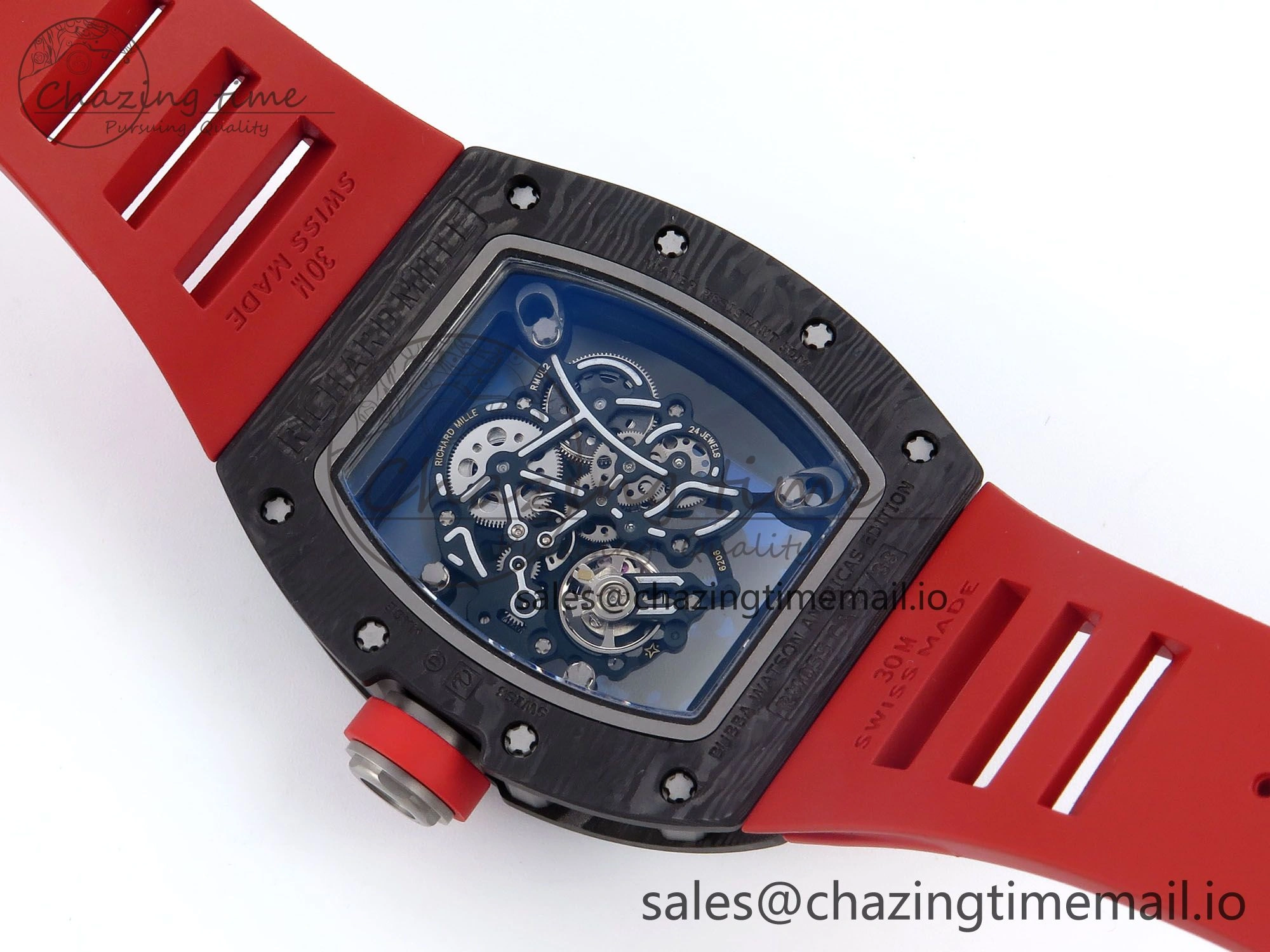 RM055 Ti NTPT UOKF 1:1 Best Edition Black Inner Bezel Red Crown on Red Rubber Strap RMUL2 Super Clone
