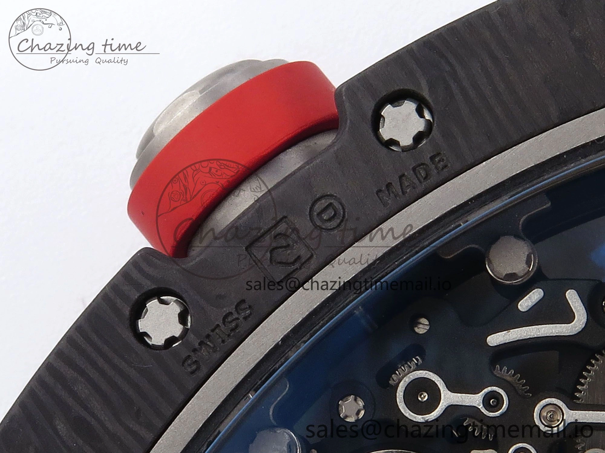 RM055 Ti NTPT UOKF 1:1 Best Edition Black Inner Bezel Red Crown on Red Rubber Strap RMUL2 Super Clone