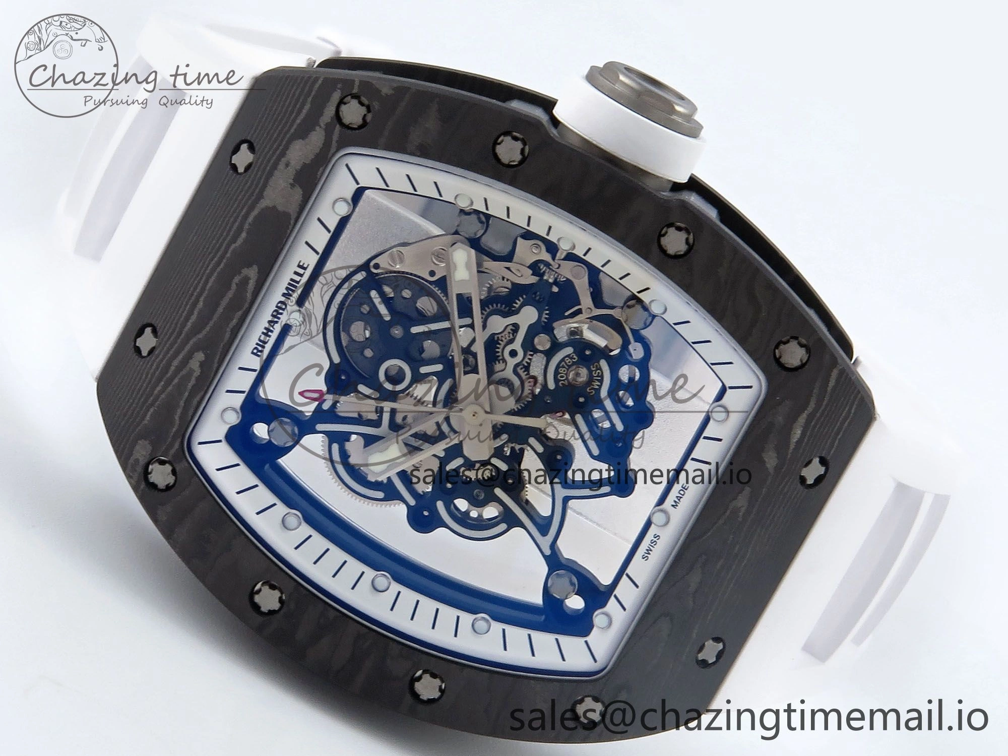 RM055 Ti NTPT UOKF 1:1 Best Edition White Black Inner Bezel White Crown on White Rubber Strap RMUL2 Super Clone