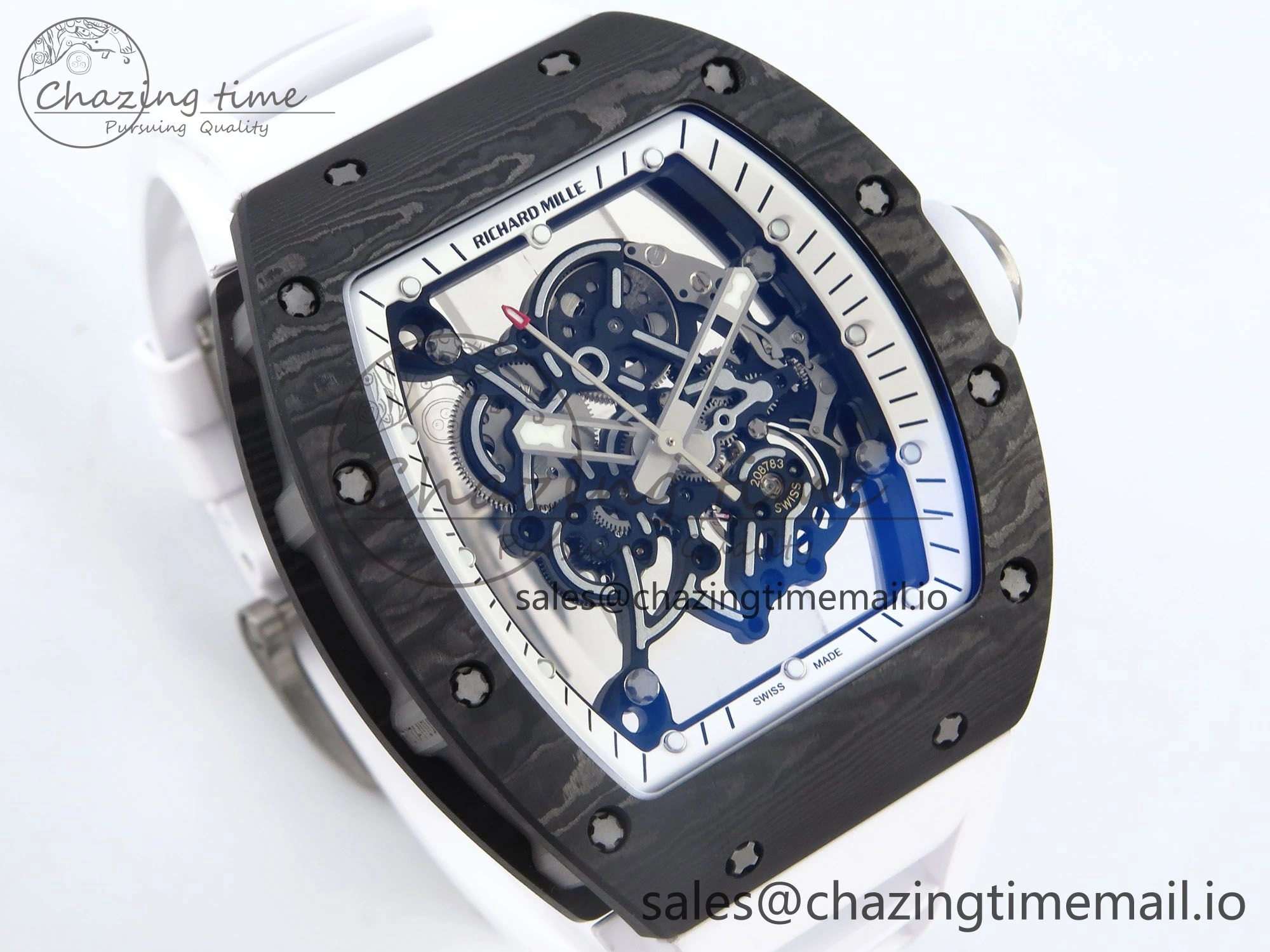 RM055 Ti NTPT UOKF 1:1 Best Edition White Black Inner Bezel White Crown on White Rubber Strap RMUL2 Super Clone