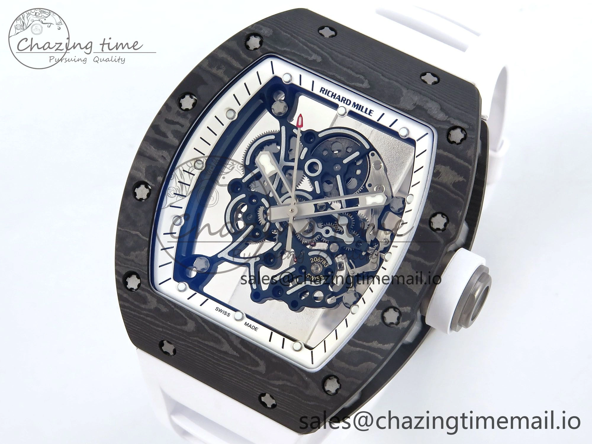 RM055 Ti NTPT UOKF 1:1 Best Edition White Black Inner Bezel White Crown on White Rubber Strap RMUL2 Super Clone