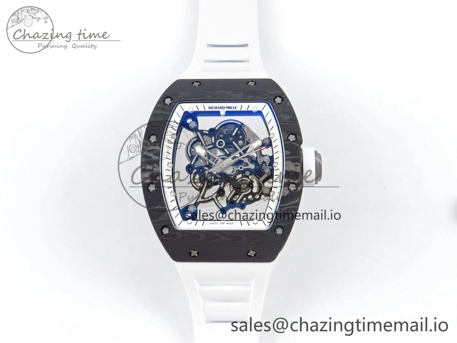 RM055 Ti NTPT UOKF 1:1 Best Edition White Black Inner Bezel White Crown on White Rubber Strap RMUL2 Super Clone