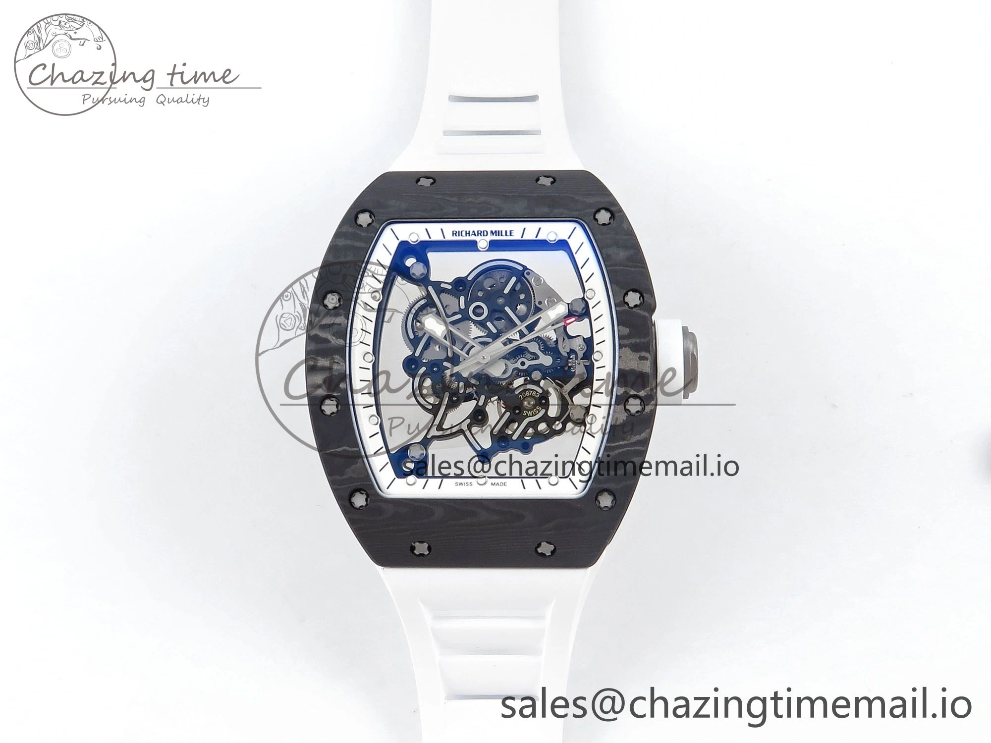 RM055 Ti NTPT UOKF 1:1 Best Edition White Black Inner Bezel White Crown on White Rubber Strap RMUL2 Super Clone