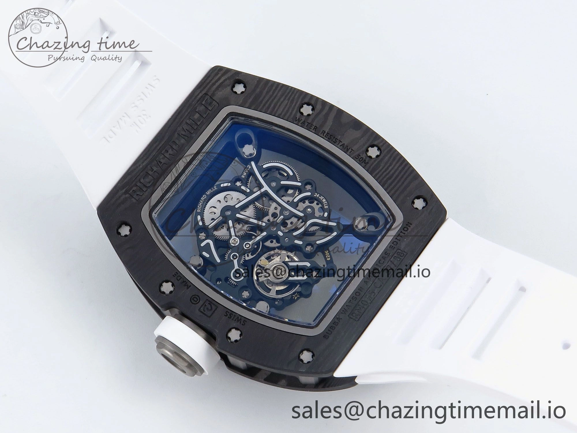 RM055 Ti NTPT UOKF 1:1 Best Edition White Black Inner Bezel White Crown on White Rubber Strap RMUL2 Super Clone