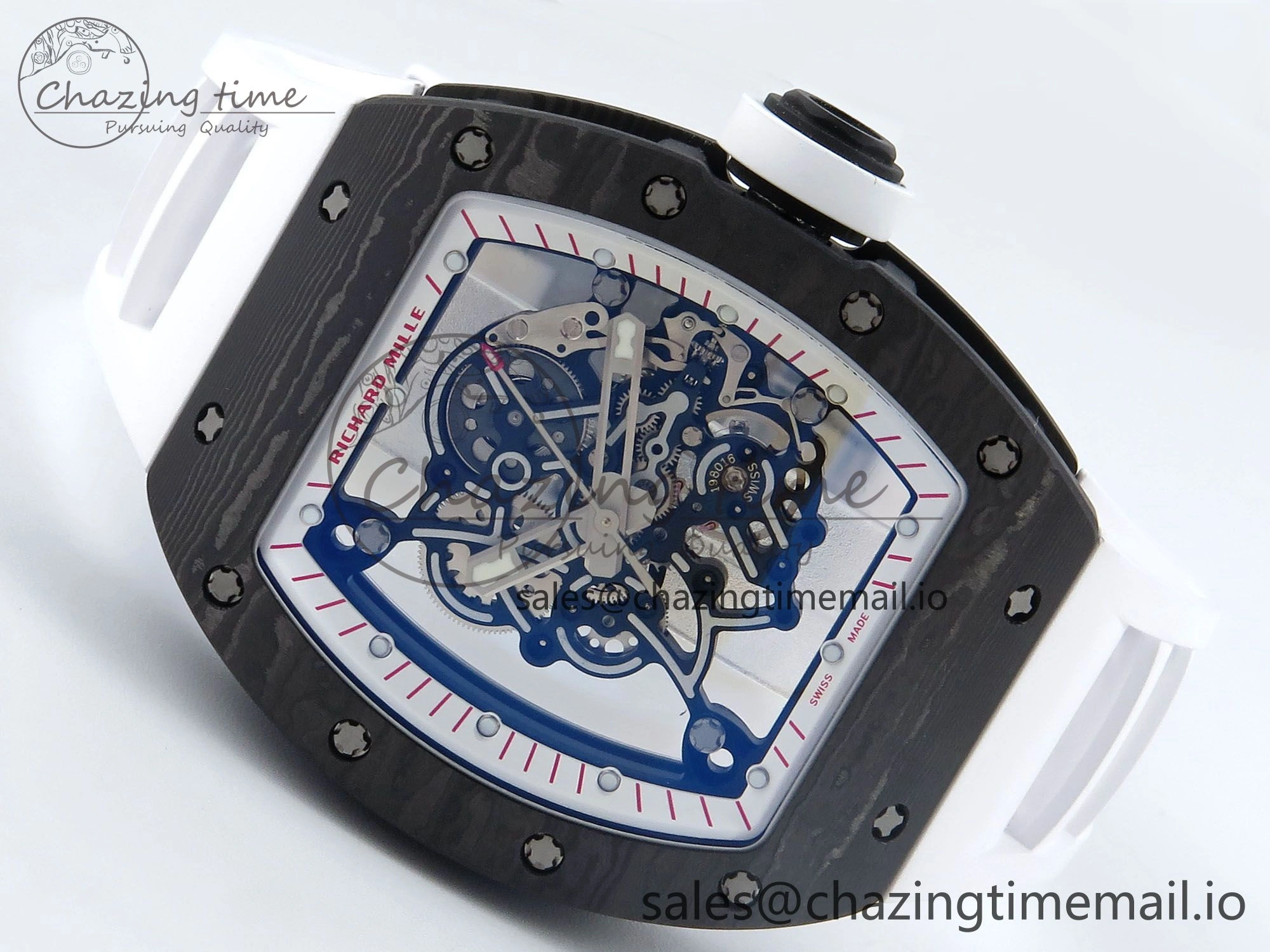 RM055 Ti NTPT UOKF 1:1 Best Edition White Red Inner Bezel White Crown on White Rubber Strap RMUL2 Super Clone