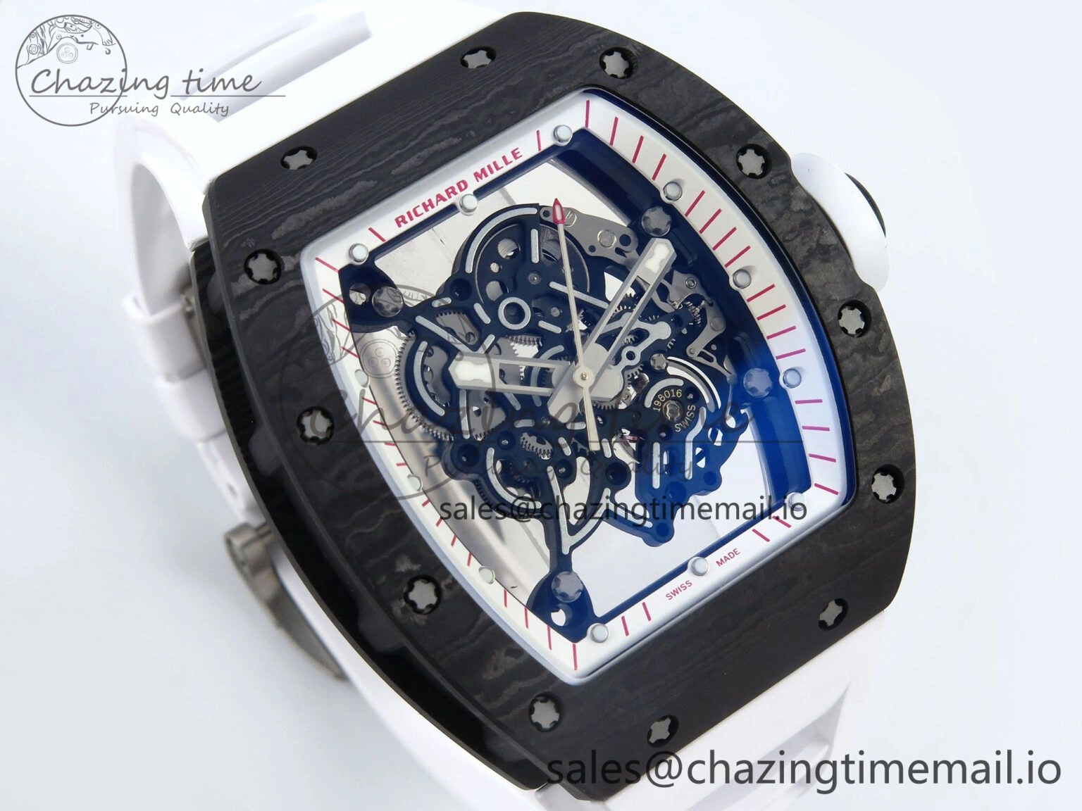RM055 Ti NTPT UOKF 1:1 Best Edition White Red Inner Bezel White Crown on White Rubber Strap RMUL2 Super Clone