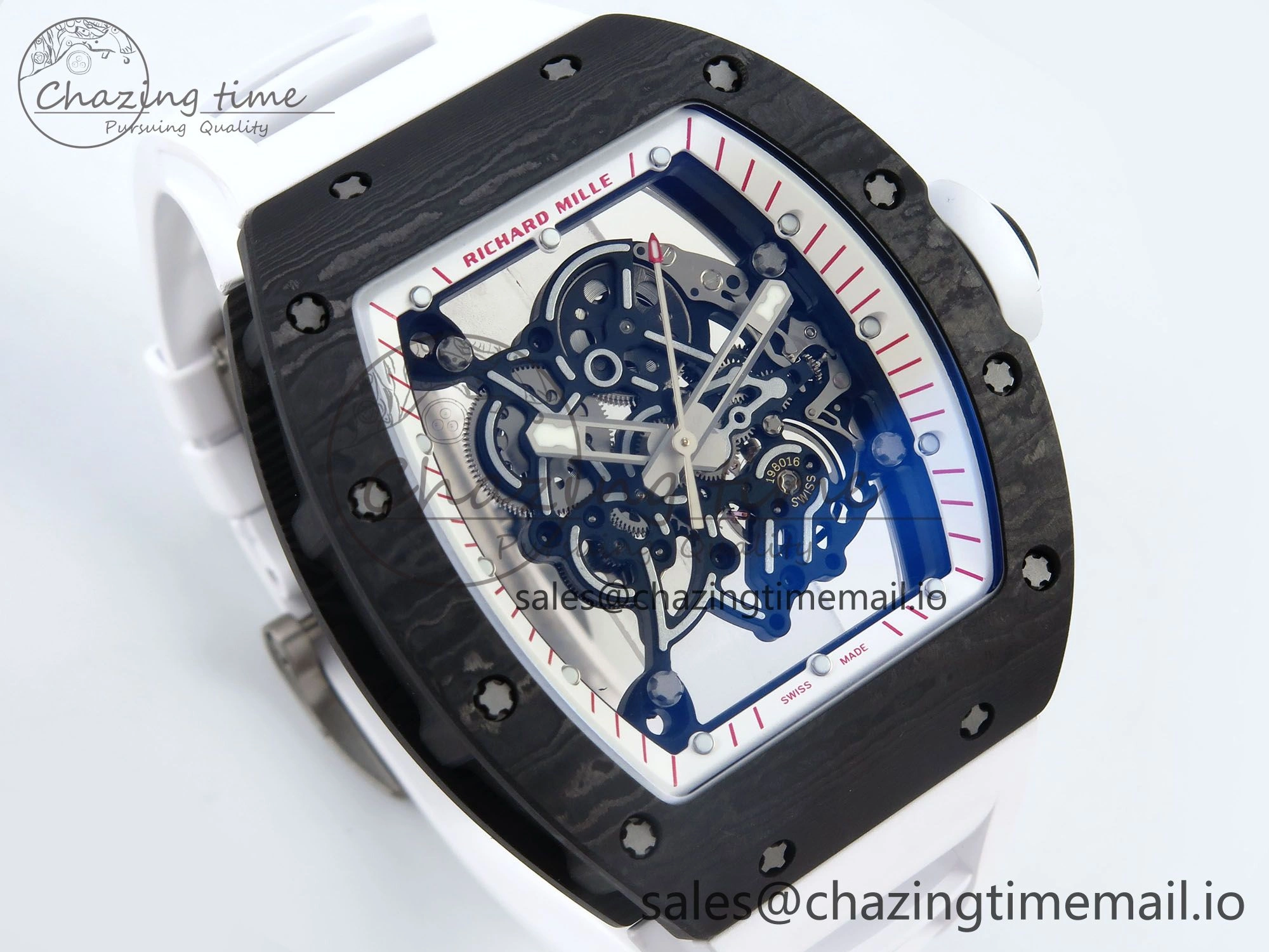 RM055 Ti NTPT UOKF 1:1 Best Edition White Red Inner Bezel White Crown on White Rubber Strap RMUL2 Super Clone