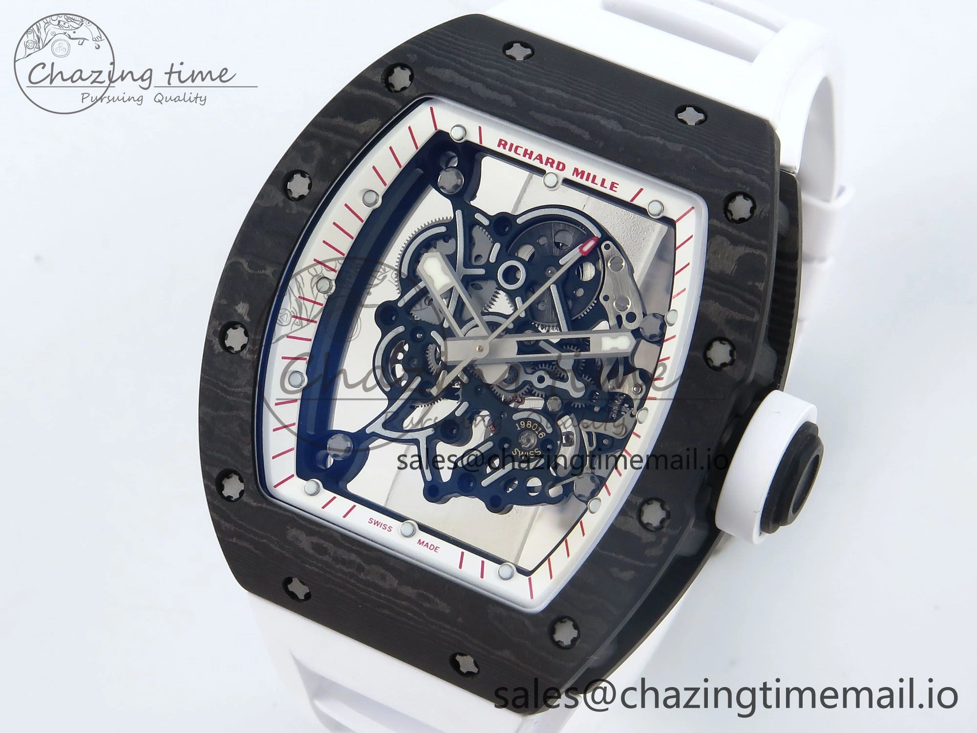 RM055 Ti NTPT UOKF 1:1 Best Edition White Red Inner Bezel White Crown on White Rubber Strap RMUL2 Super Clone