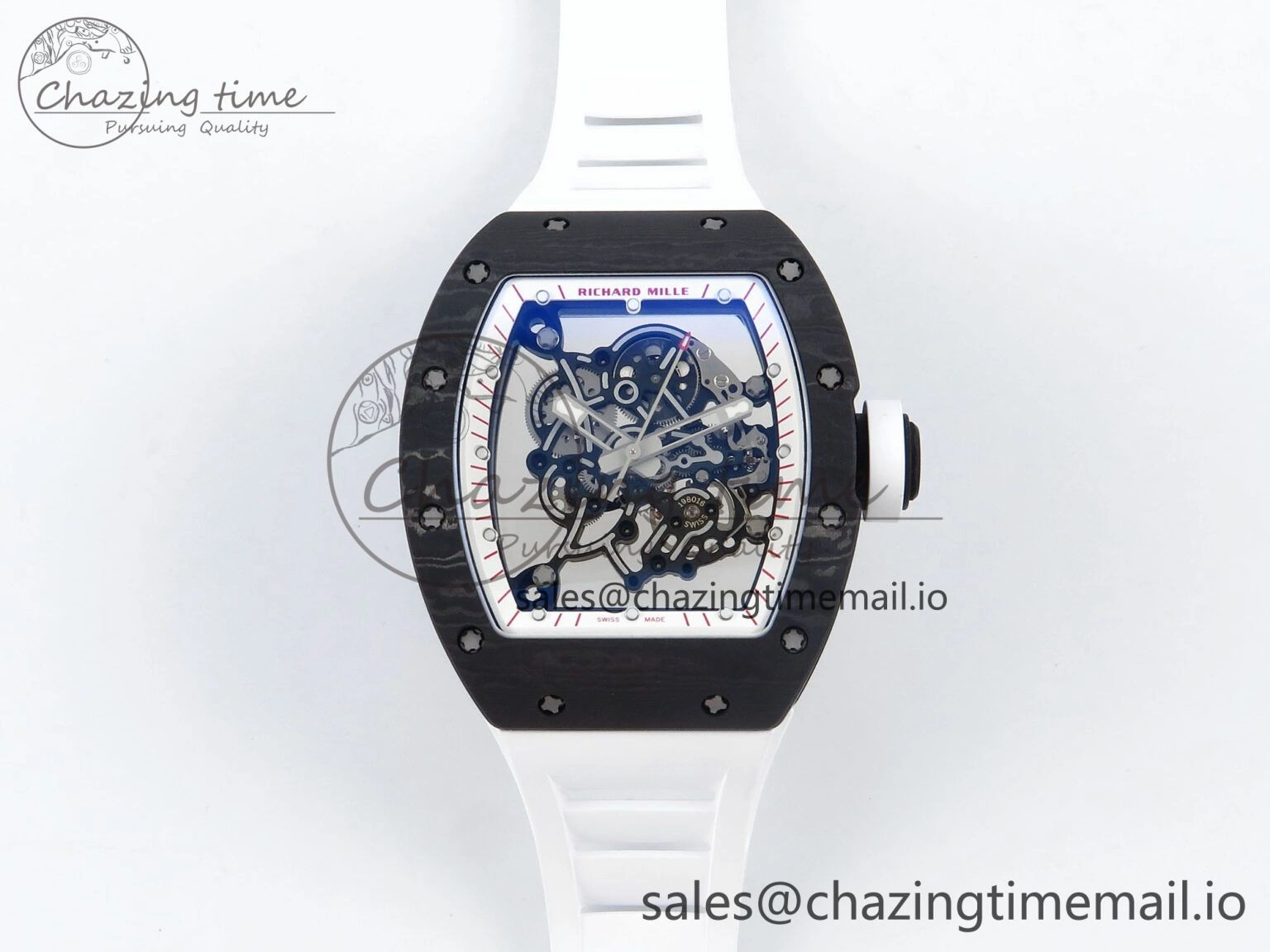 RM055 Ti NTPT UOKF 1:1 Best Edition White Red Inner Bezel White Crown on White Rubber Strap RMUL2 Super Clone