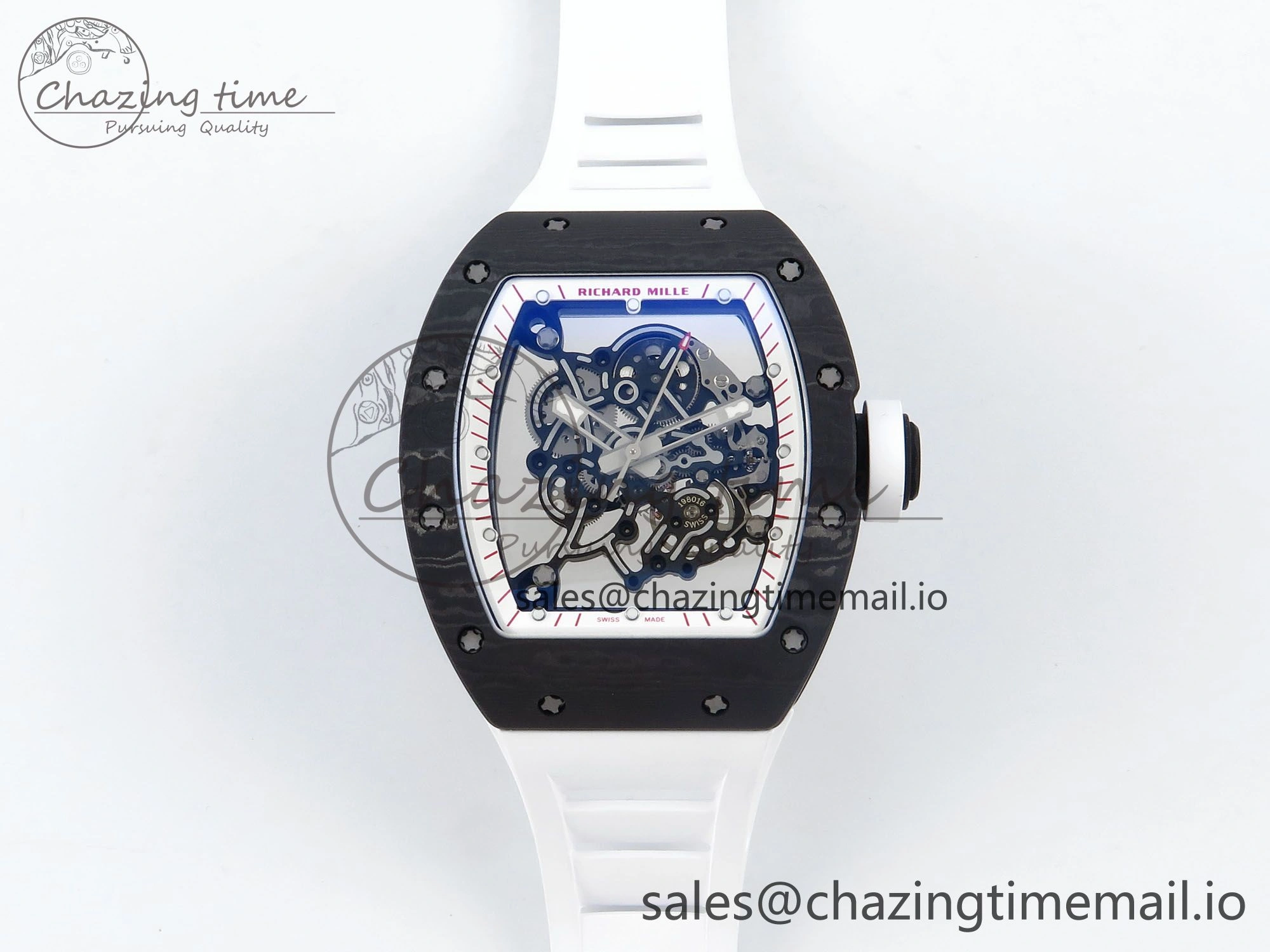 RM055 Ti NTPT UOKF 1:1 Best Edition White Red Inner Bezel White Crown on White Rubber Strap RMUL2 Super Clone