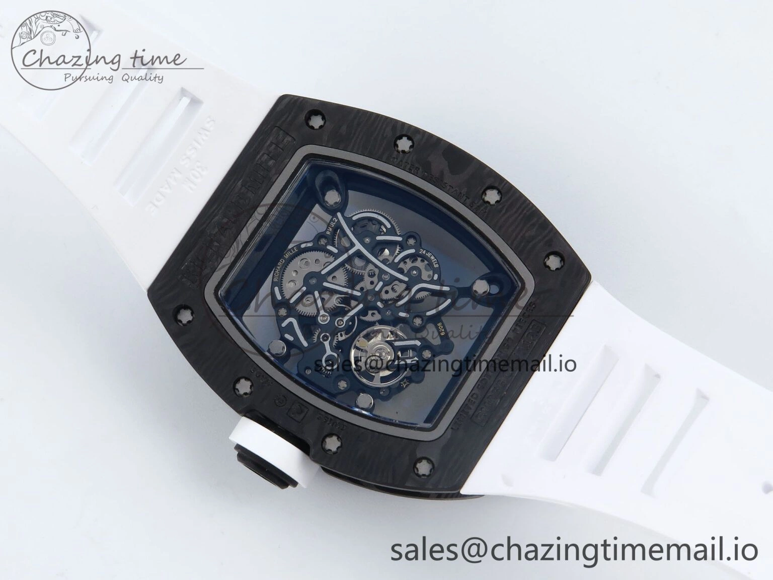 RM055 Ti NTPT UOKF 1:1 Best Edition White Red Inner Bezel White Crown on White Rubber Strap RMUL2 Super Clone