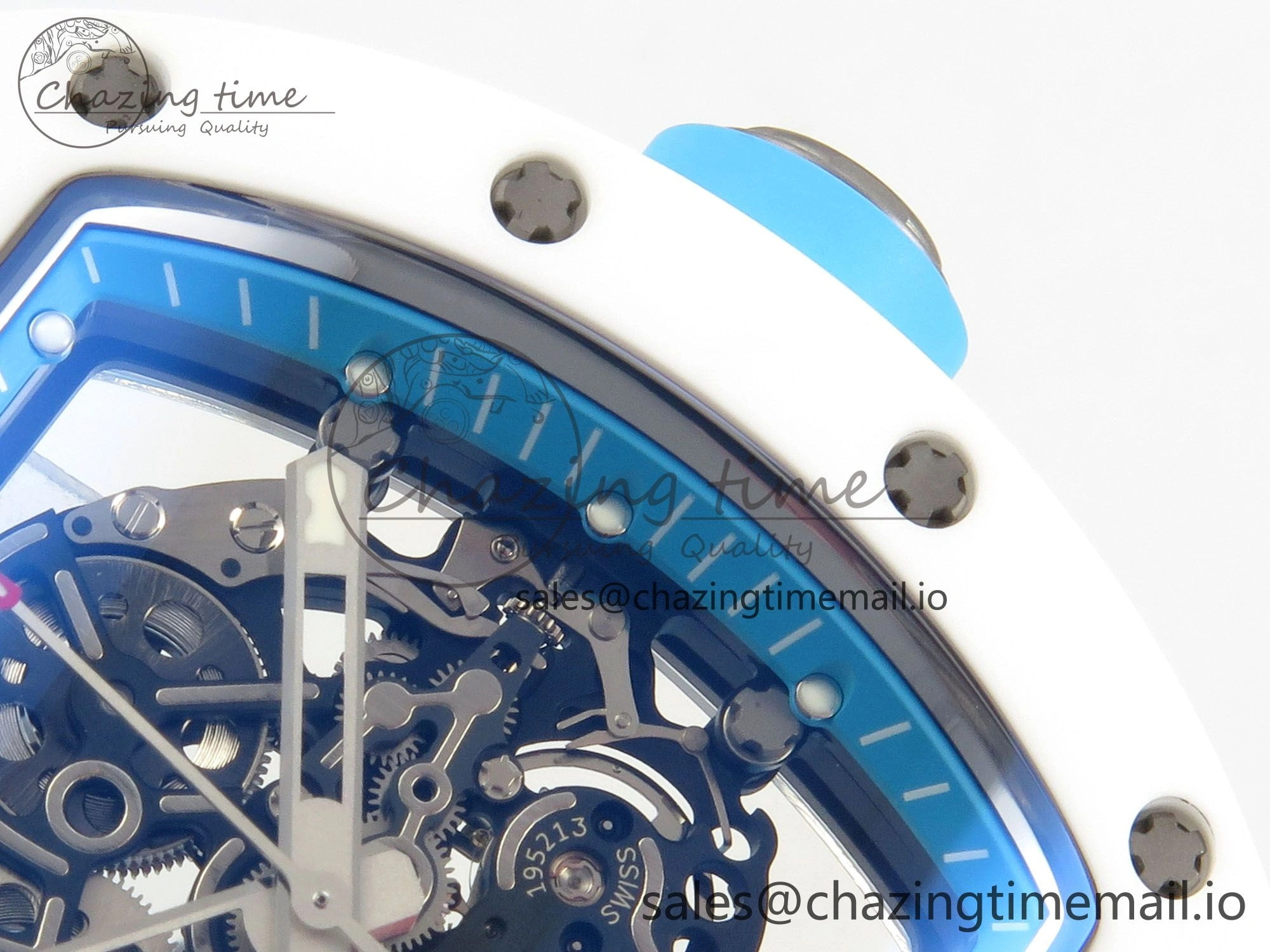 RM055 White Ceramic APSF 1:1 Best Edition Blue Inner Bezel on Blue Rubber Strap RMUL2 Super Clone