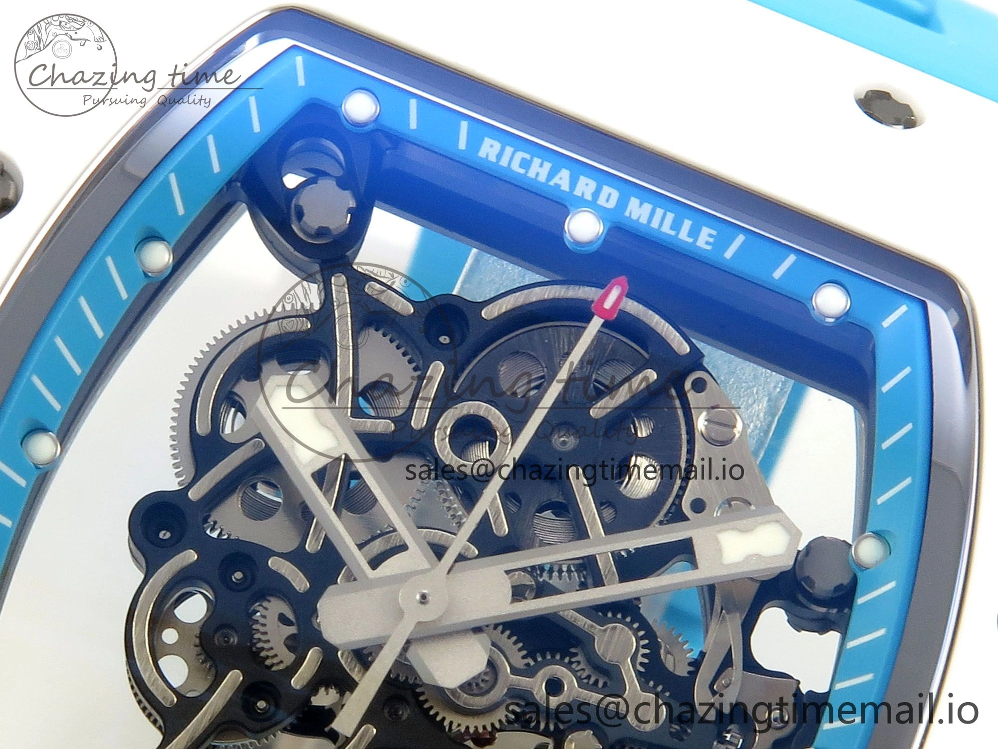 RM055 White Ceramic APSF 1:1 Best Edition Blue Inner Bezel on Blue Rubber Strap RMUL2 Super Clone
