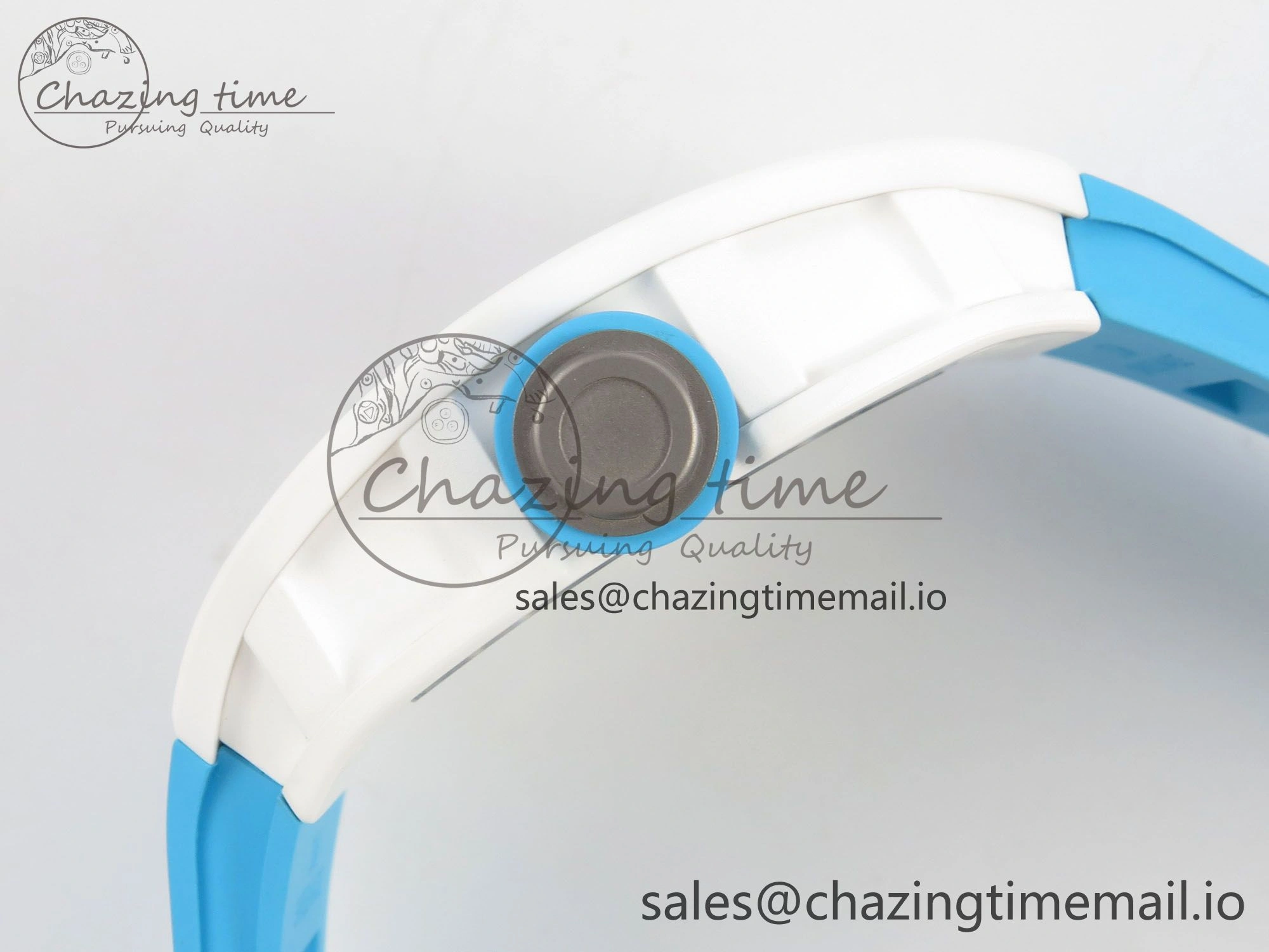 RM055 White Ceramic APSF 1:1 Best Edition Blue Inner Bezel on Blue Rubber Strap RMUL2 Super Clone