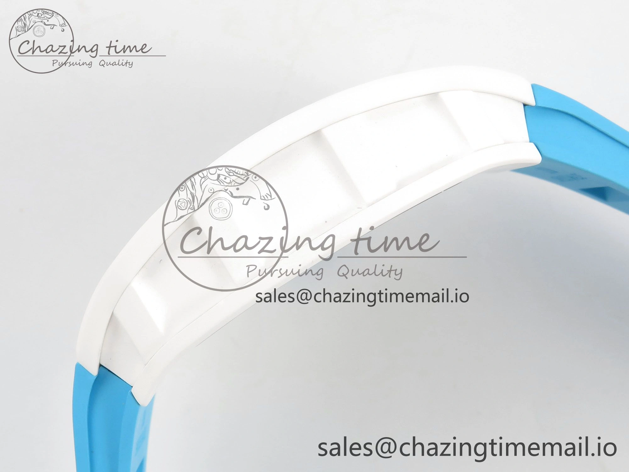 RM055 White Ceramic APSF 1:1 Best Edition Blue Inner Bezel on Blue Rubber Strap RMUL2 Super Clone