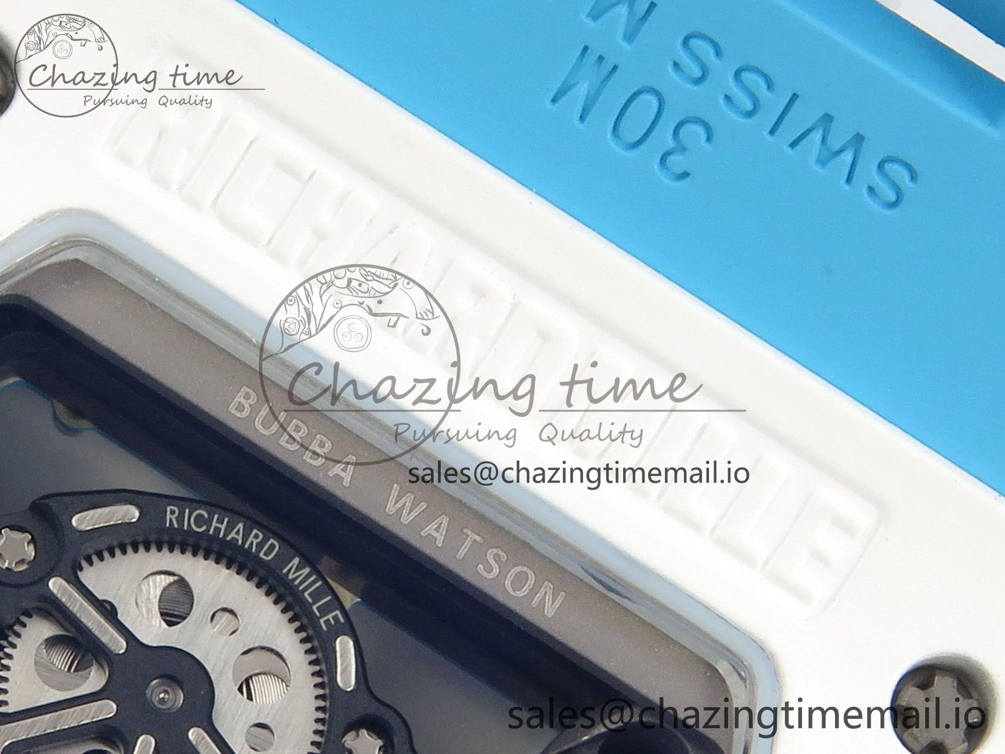 RM055 White Ceramic APSF 1:1 Best Edition Blue Inner Bezel on Blue Rubber Strap RMUL2 Super Clone