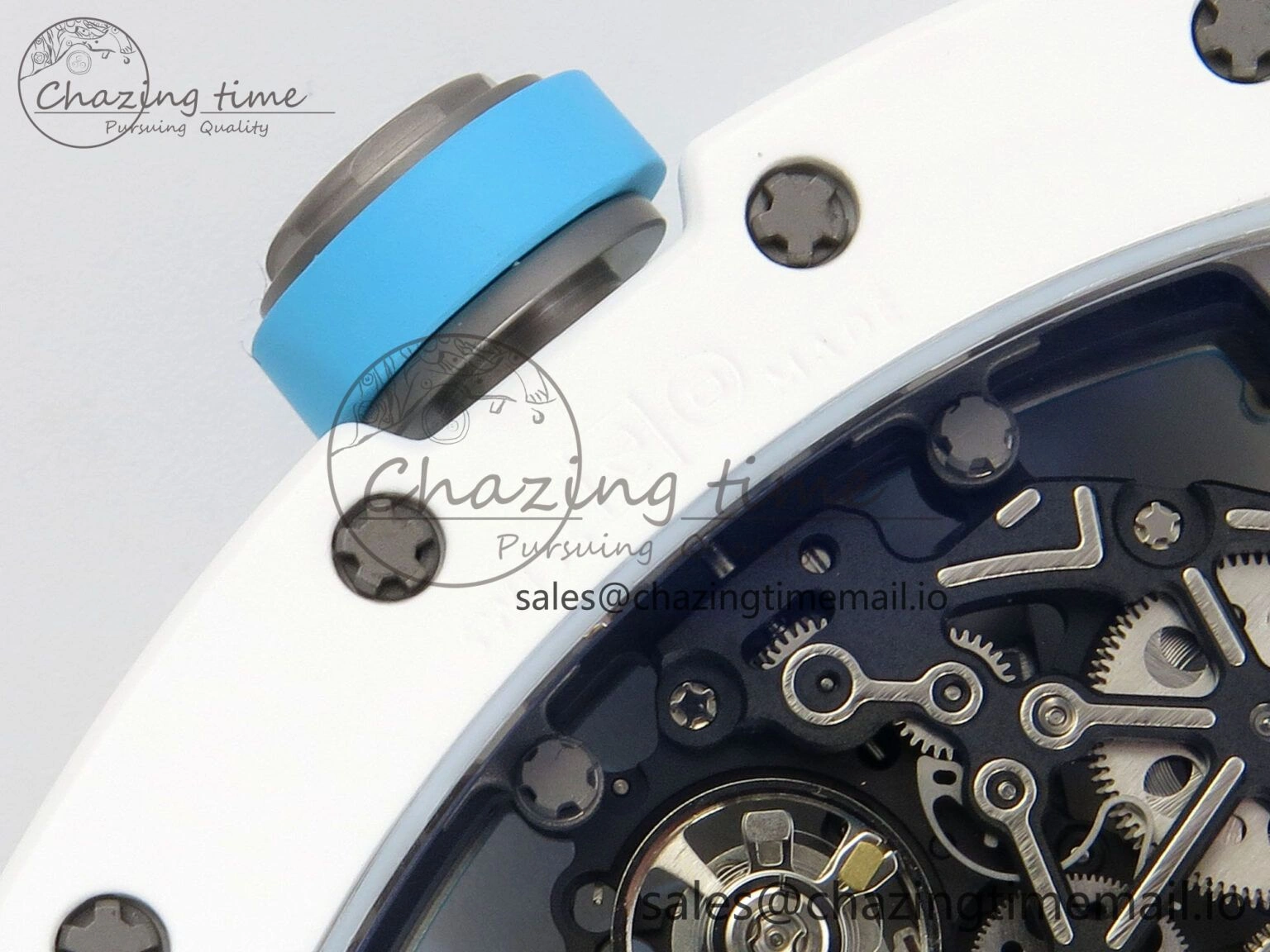 RM055 White Ceramic APSF 1:1 Best Edition Blue Inner Bezel on Blue Rubber Strap RMUL2 Super Clone