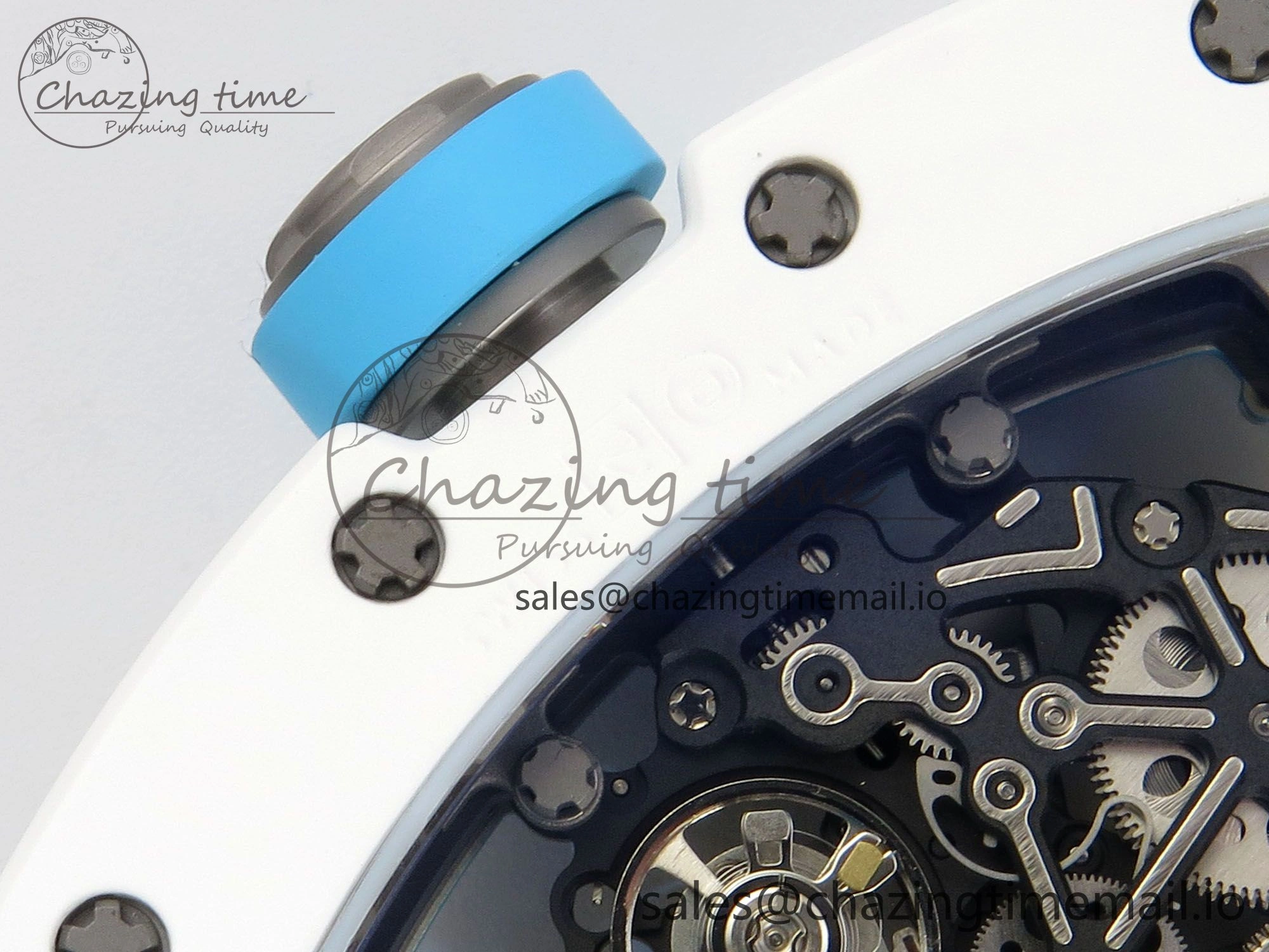 RM055 White Ceramic APSF 1:1 Best Edition Blue Inner Bezel on Blue Rubber Strap RMUL2 Super Clone