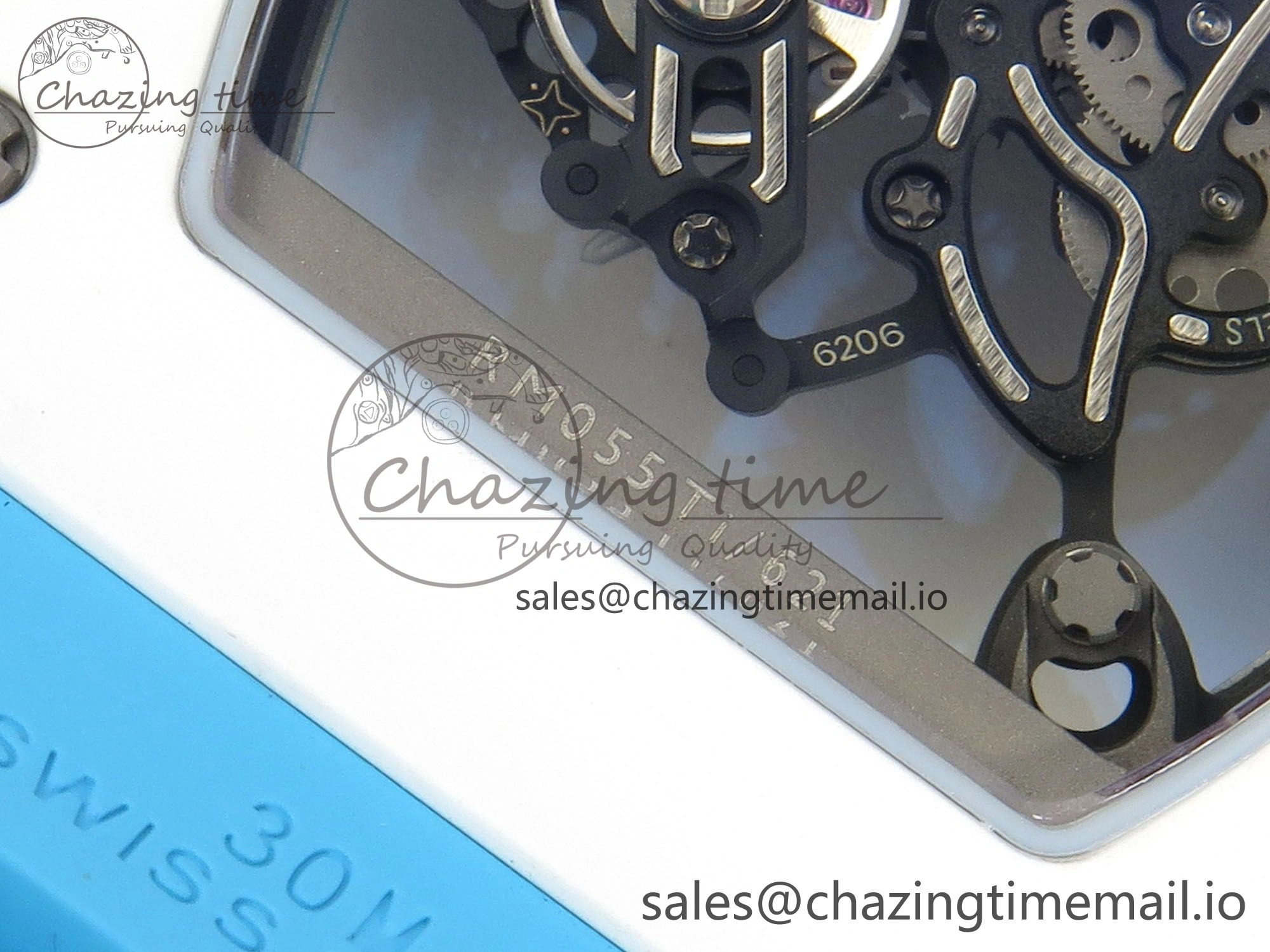RM055 White Ceramic APSF 1:1 Best Edition Blue Inner Bezel on Blue Rubber Strap RMUL2 Super Clone