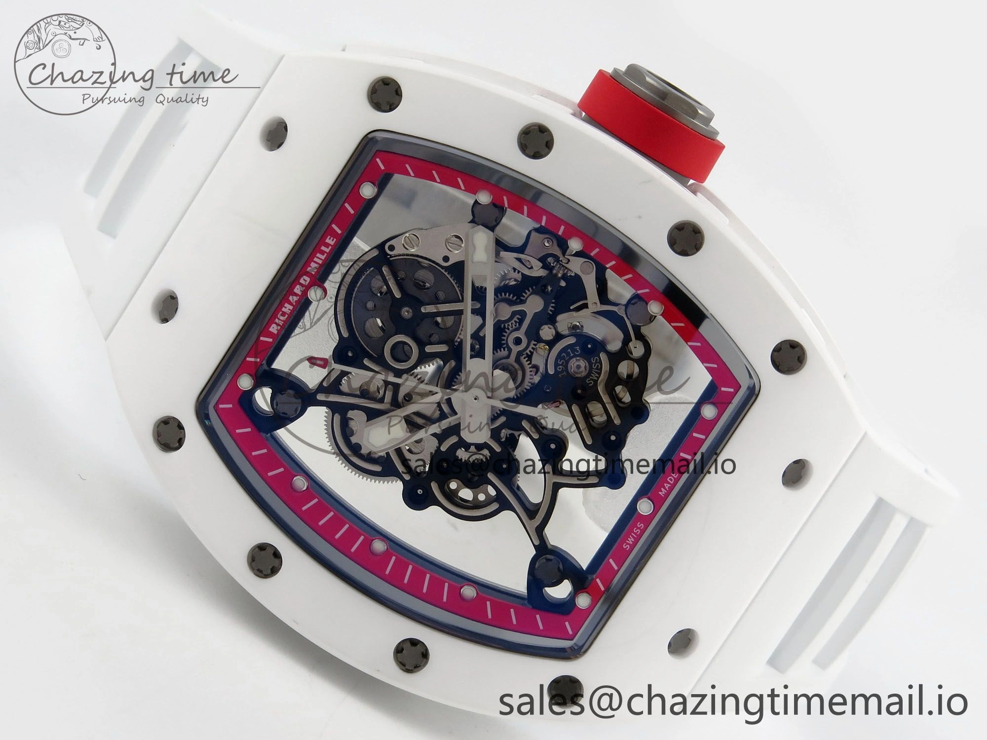 RM055 White Ceramic APSF 1:1 Best Edition Red Inner Bezel on White Rubber Strap RMUL2 Super Clone